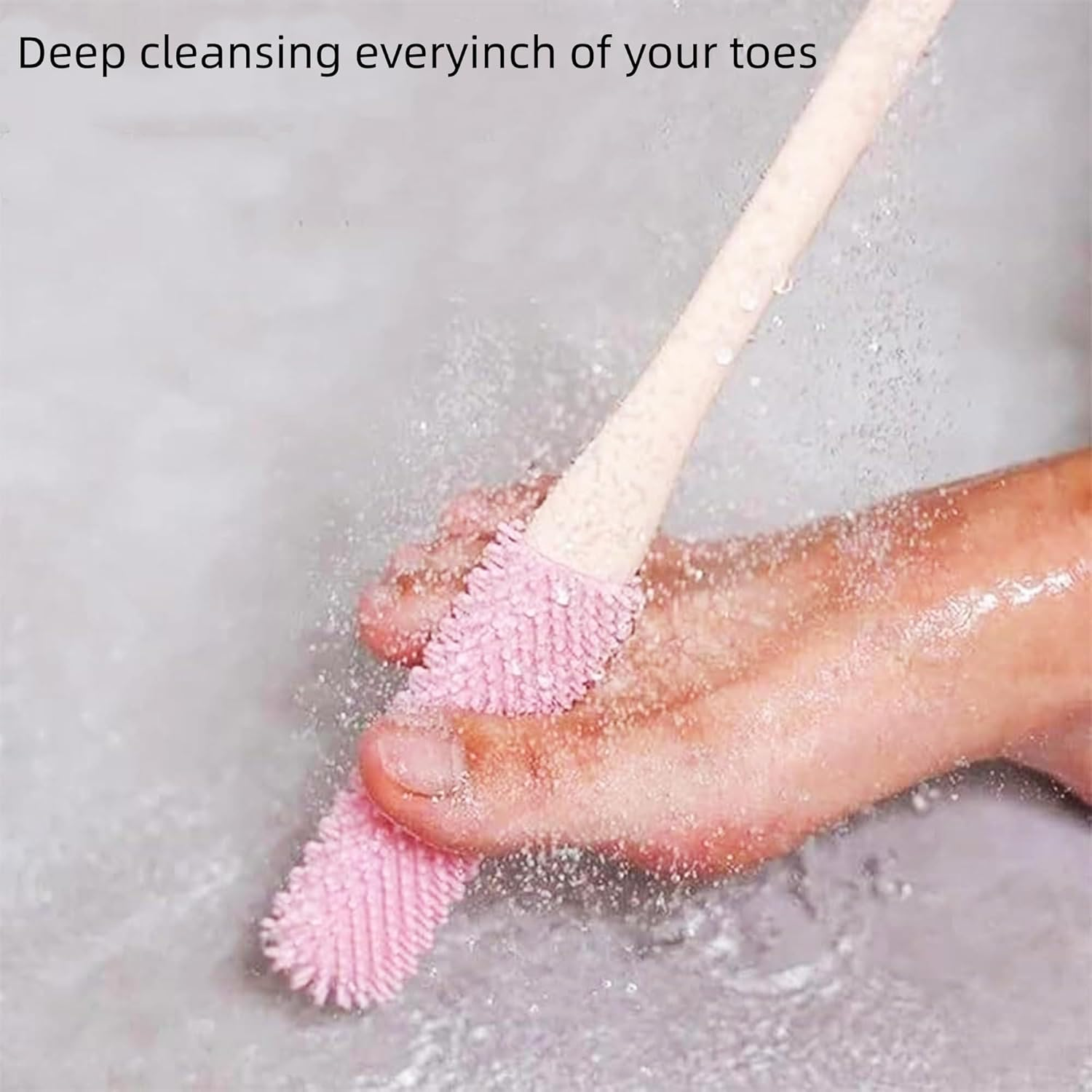 Toe Gap Cleaning Brush,Long Handle Silicone Toe Cleaning Brush Set, 40Cm Pink Dual-Sided Exfoliating and Bristle Design, 2-Piece Foot Care Kit with Wall Mount