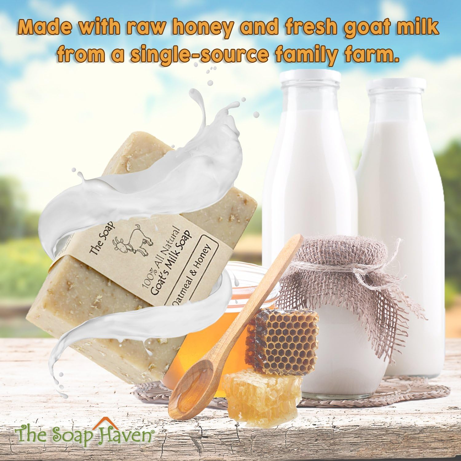 Oatmeal Soap - 4 Oatmeal & Honey Goat Milk Soap Bars. All Natural, Unscented Soap, SLS Free, NO Parabens, Handmade in USA. image number 1