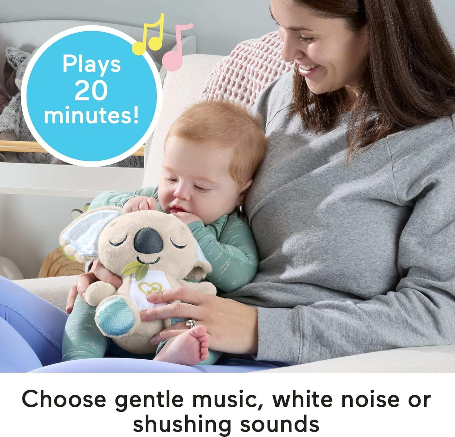 Fisher-Price Baby Toy On-The-Go Koala Soother, Plush Portable Sound Machine with White Noise & Music for Newborns Ages 0+ Months image number 5