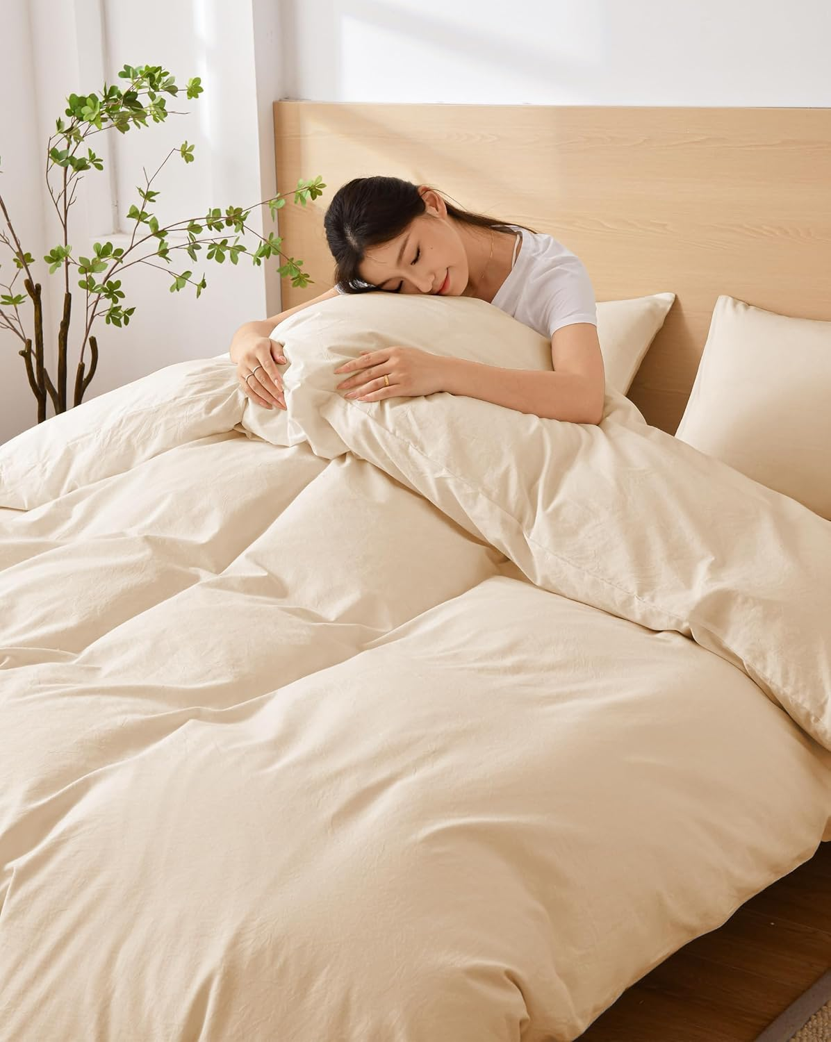 AYO Bedding Cover Set, Duvet Cover, Single, 3-Piece Set, Washed, Wrinkled, Washed, Soft, Bedding, Western and Japanese Style, Duvet Cover, Fitted Sheet, Pillowcases, for Beds, Absorbent, Quick Drying, image number 1