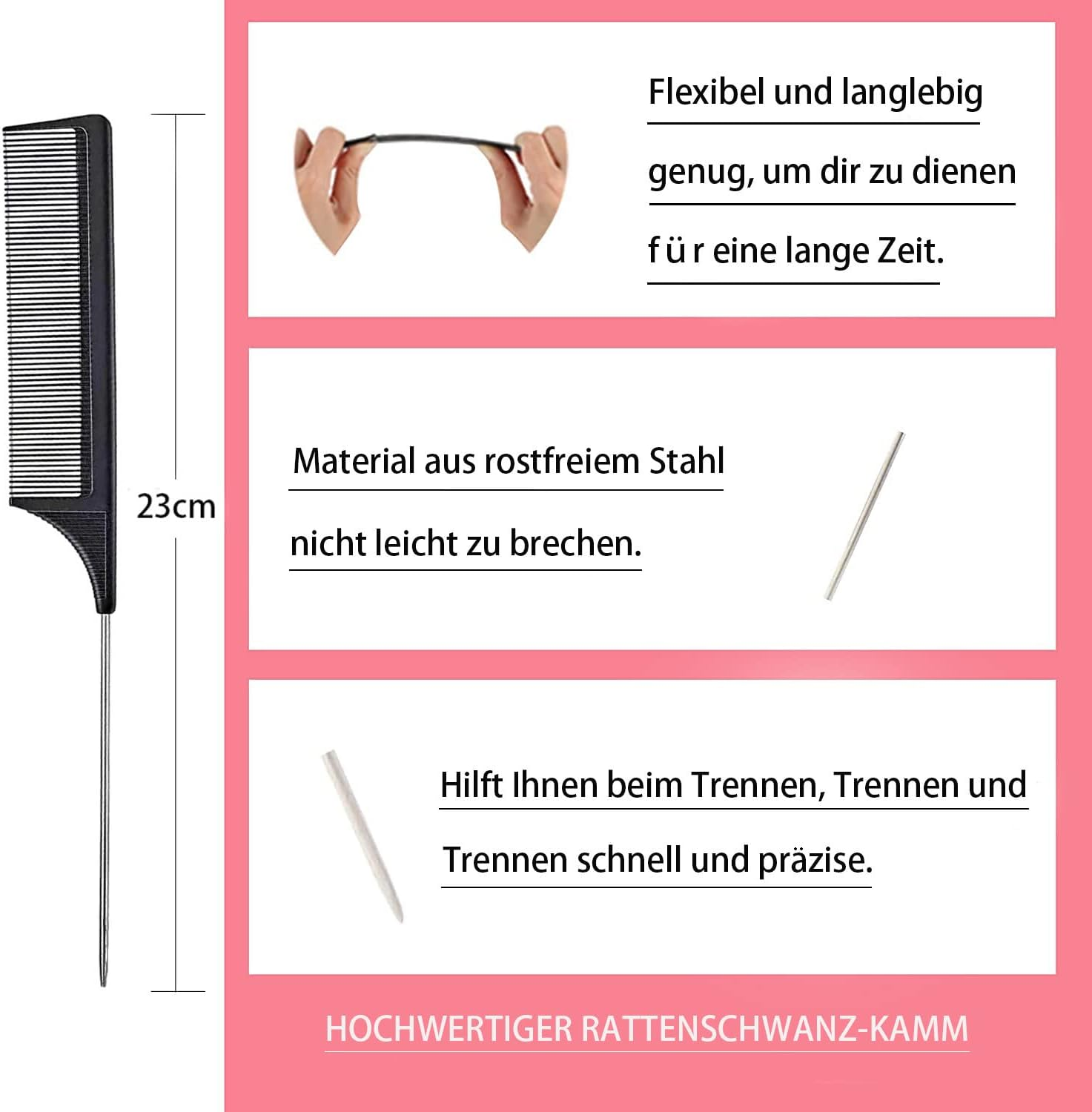 3 Piece Hair Styling Comb Set Teasing Hair Brush Rat Tail Comb Edge Brush for Edge and Back Brushes, Combs, Slicking Hair for Women (Black)