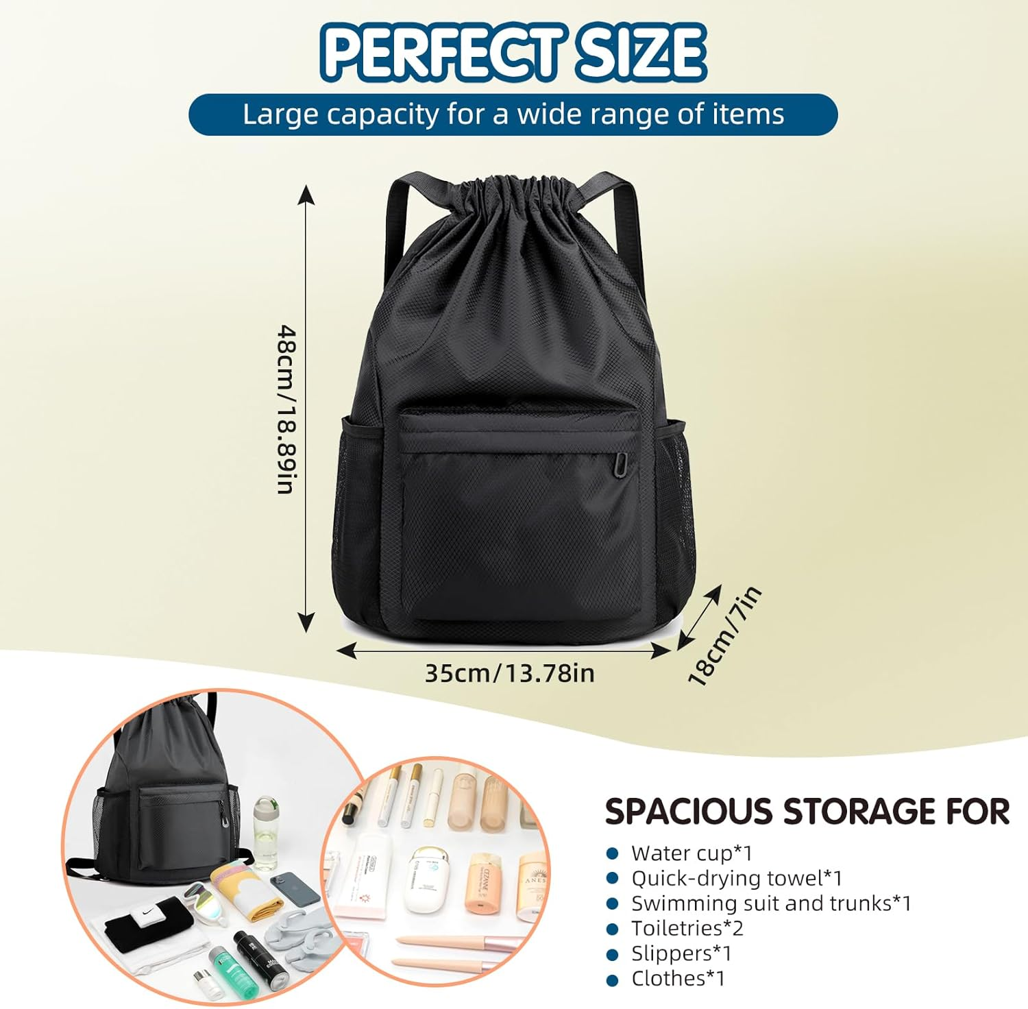 Drawstring Backpack, Waterproof Backpack with Mesh Side Pocket, Sport Gym Bag for Women/Men, Outdoor String Backpack image number 5
