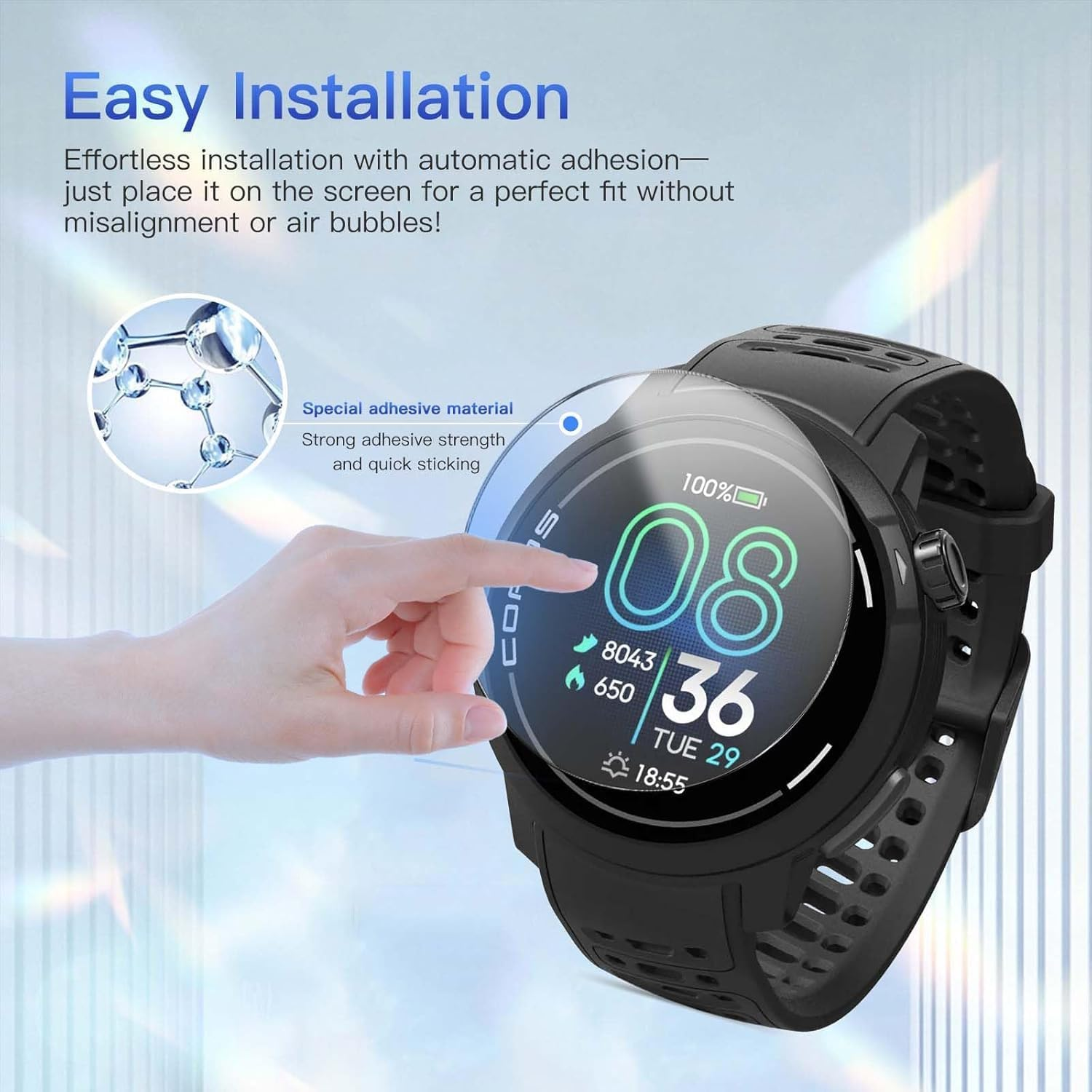 [4 Pack] Screen Protector for COROS PACE Pro, Tempered Glass Protector, HD Tempered Glass, 9H Hardness Scratch Resistan Protector for COROS PACE Pro image number 5