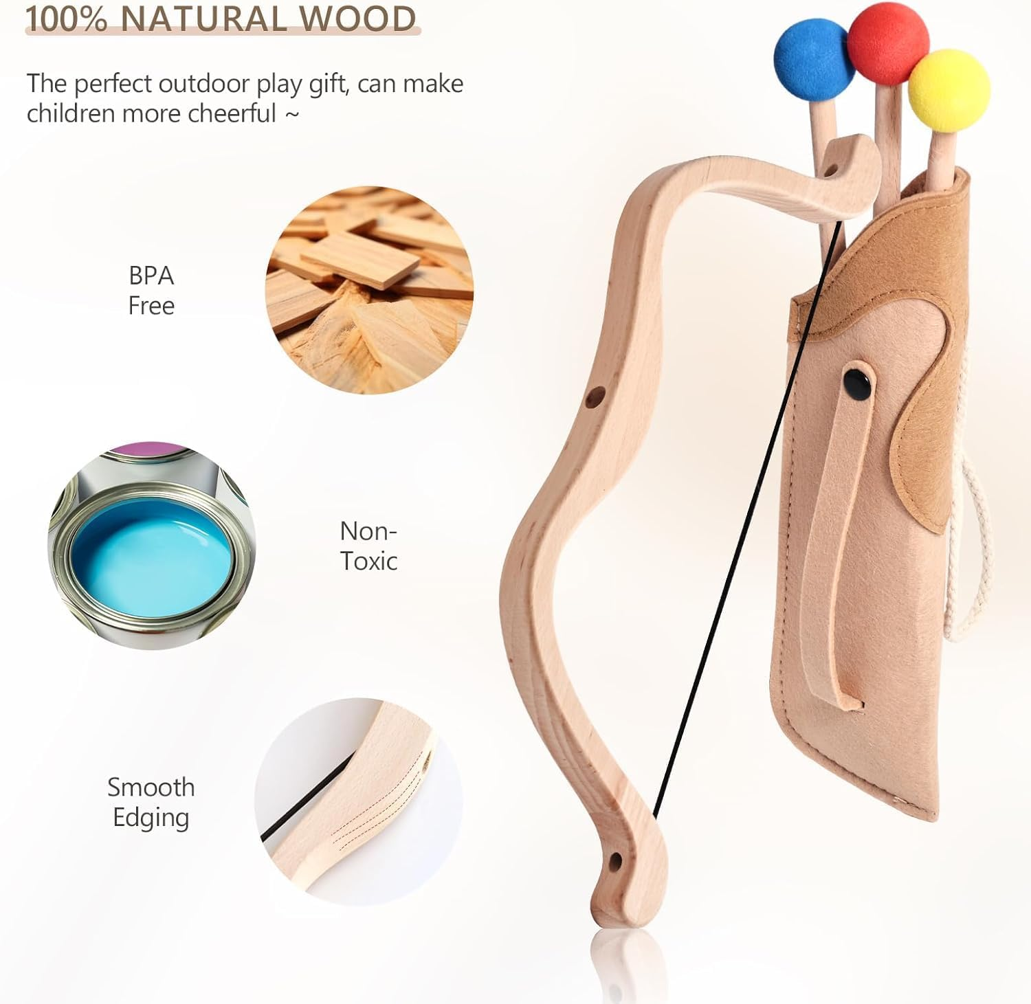 EERKEOD Kids Bow and Arrow Wooden Archery Toy Set for Kids Ages 3+ Bow and Arrow Set Includes 3 Arrows 3 Targets Quiver Indoor and Outdoor Toys for Children Boys Girls image number 2