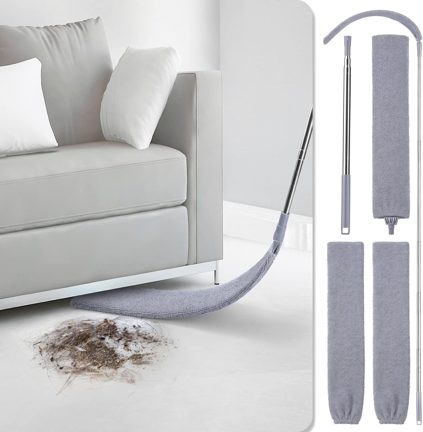 Retractable Gap Dust Cleaner, Duster Flat Mop up to Extendable and Two Microfibre Covers, Retractable Gap Dust Cleaner for under Sofa, Cabinets, Bed, Household Gap Dust image number 6