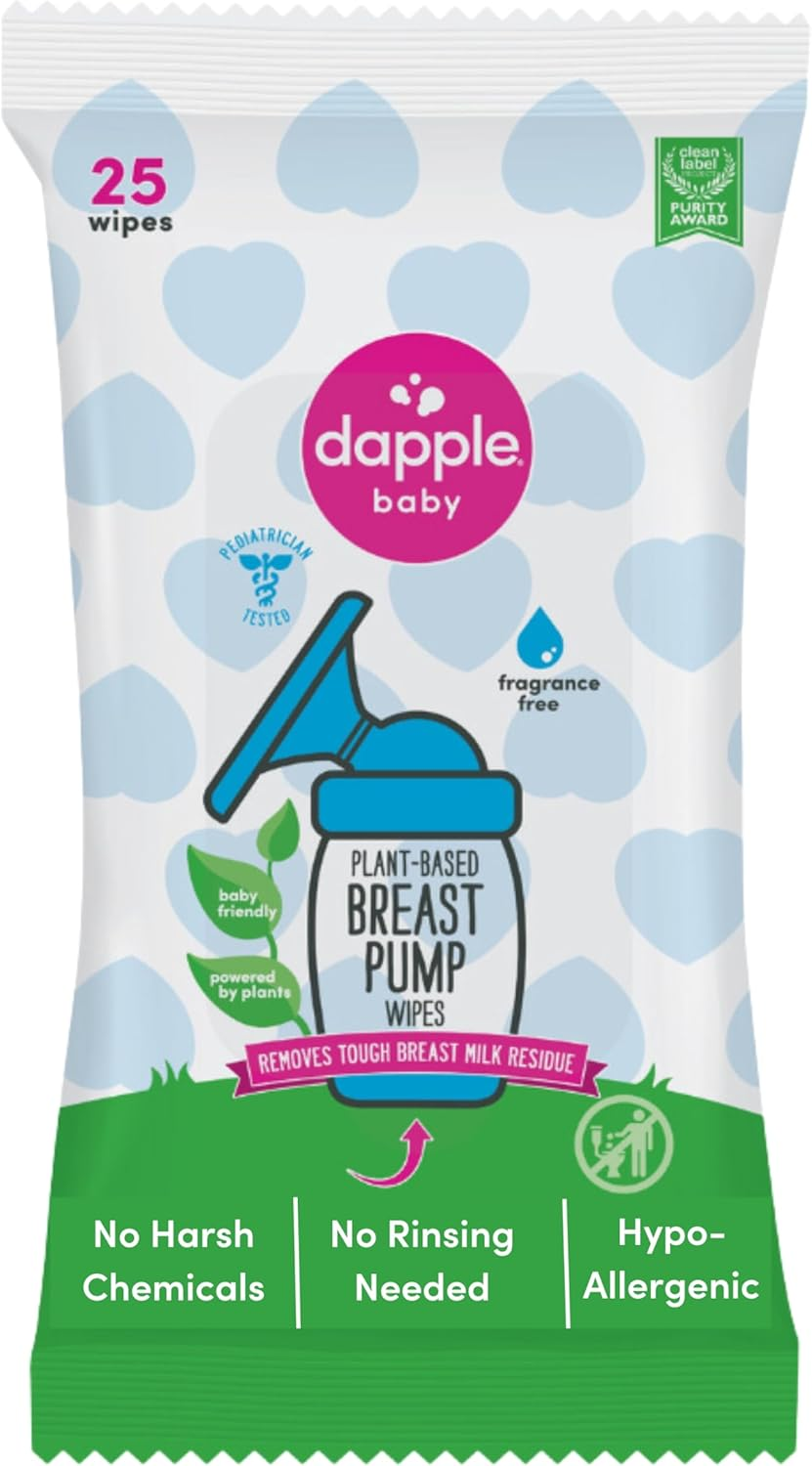 Dapple Baby Breast Pump Cleaner Wipes, Plant-Based, Fragrance Free, 25 Count, Hypoallergenic, Great for Cleaning Breast Pump Parts, White image number 4