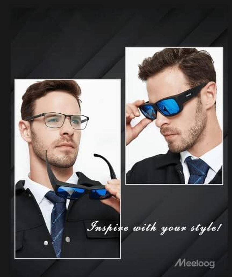 Meeloog Polarized Fit over Glasses Sunglasses for Men, Rectangle Wrap around Sun Glasses for Driving Riding Fishing MST0006 image number 1