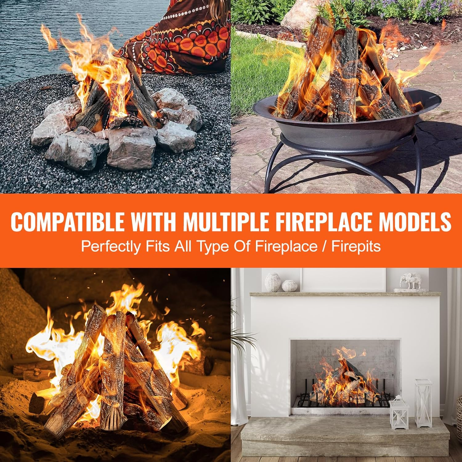 VEVOR 8 Pcs Oak Logs, Gas Fireplace Ceramic Logs for Fire Place, Heat-Resistant Wood Log Gas Realistic Logs, Stackable Wood Branches for Gas Fireplace, Firebowl Indoor or Outdoor image number 6