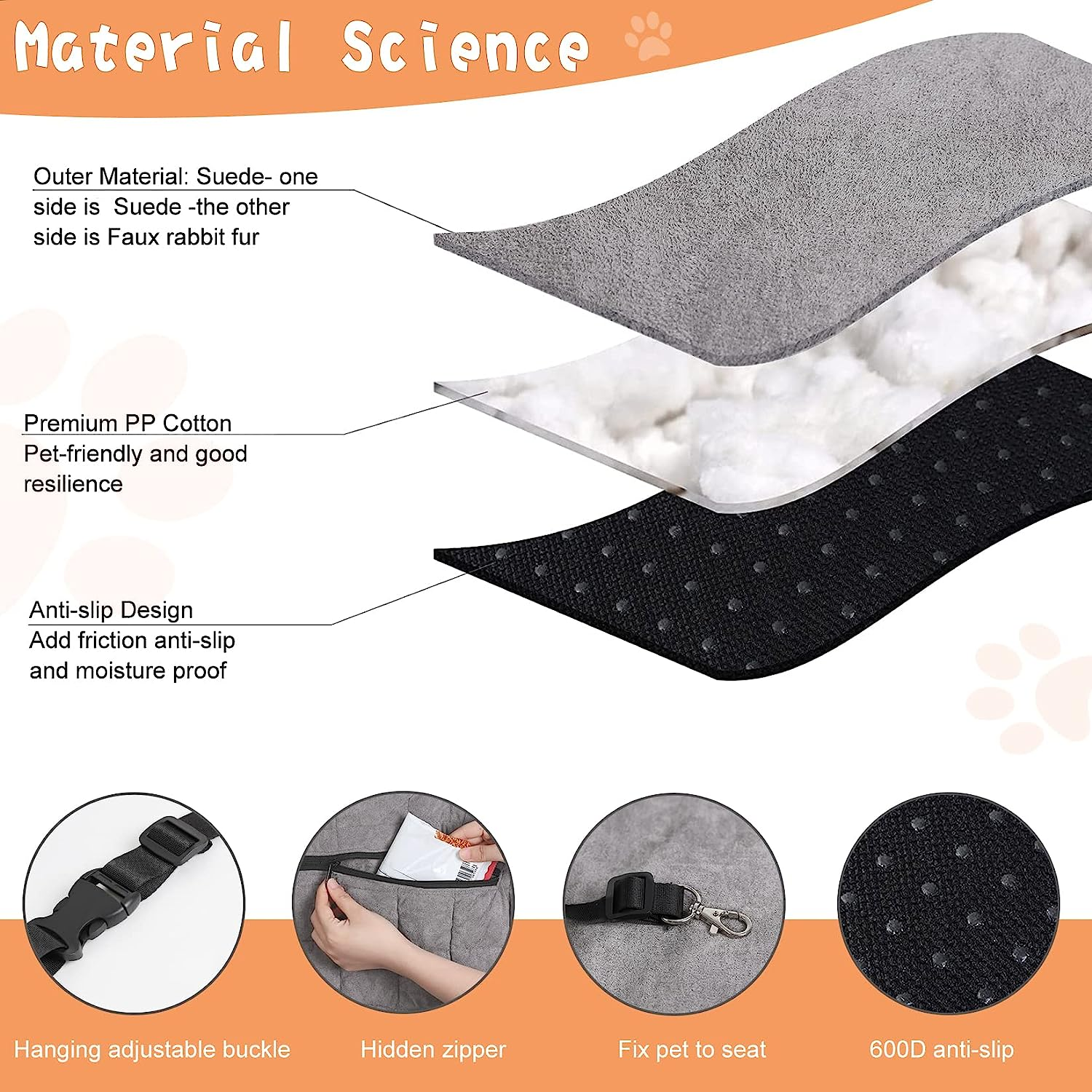 Bingopaw Small Dog Car Seat: Waterproof Pet Puppy Car Seat Booster Carrier with Seat Belt and Storage Pockets Travel Car Bed for Little Dogs, Grey image number 2