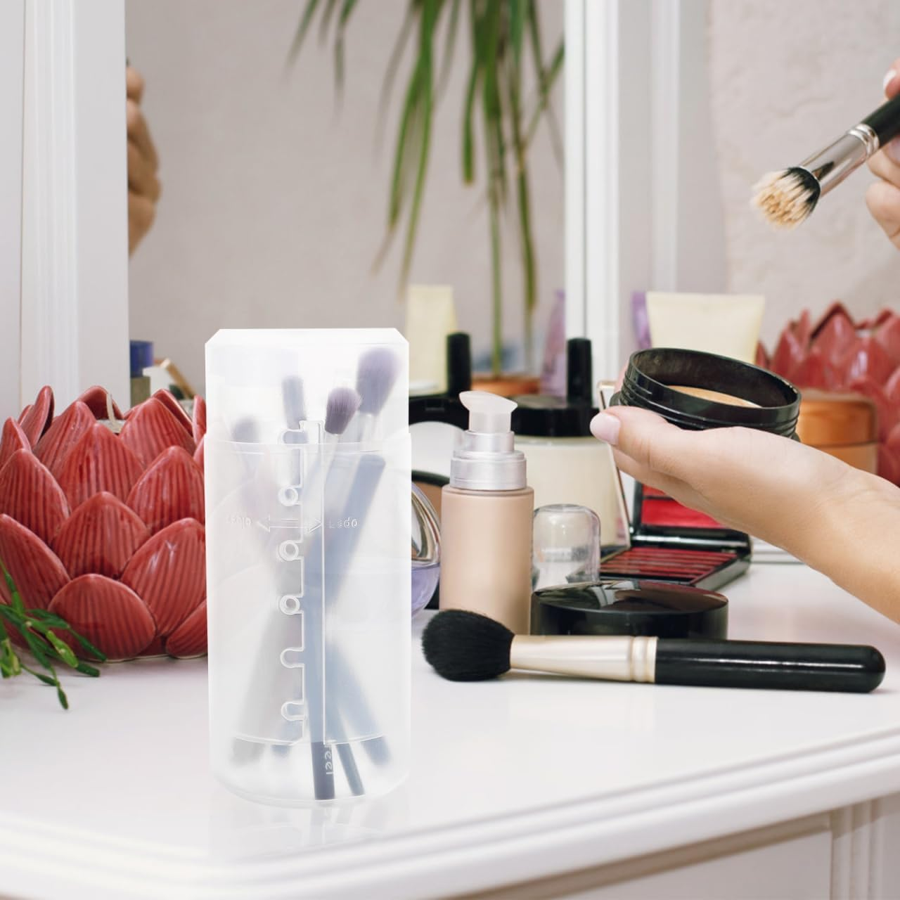 TIDTALEO 3Pcs Retractable Makeup Brush Holders Lid Hair Brush Organisers Waterproof Storage Case Makeup Brushes Container for Home Women Salon Use image number 1