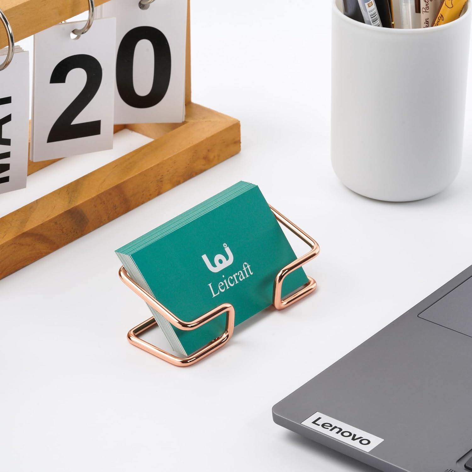 Leicraft Business Card Holder for Desk, Cute Metal Card Organizers and Office Desk Accessories for Men and Women (Golden) image number 2