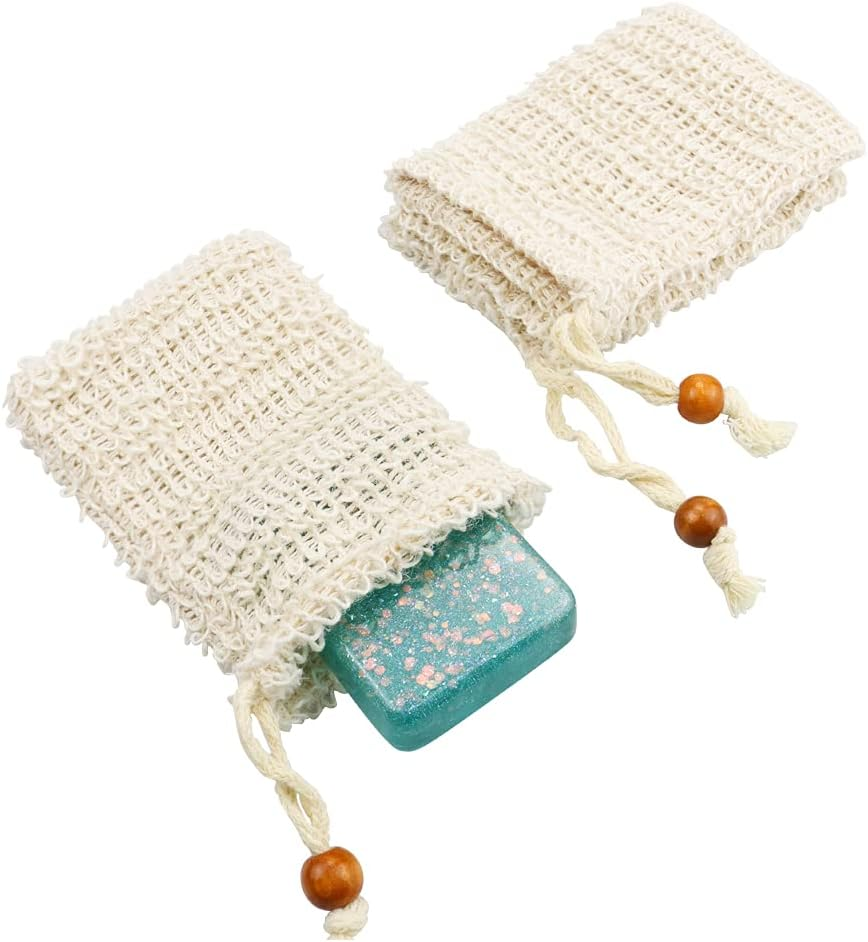 TCOTBE 2 Pack Natural Sisal Soap Saver Bag Zero Waste Mesh Bar Soap Loofah Holder Pouch for Shower Organic Soap Bag with Pouch Holder for Shower Bath image number 1