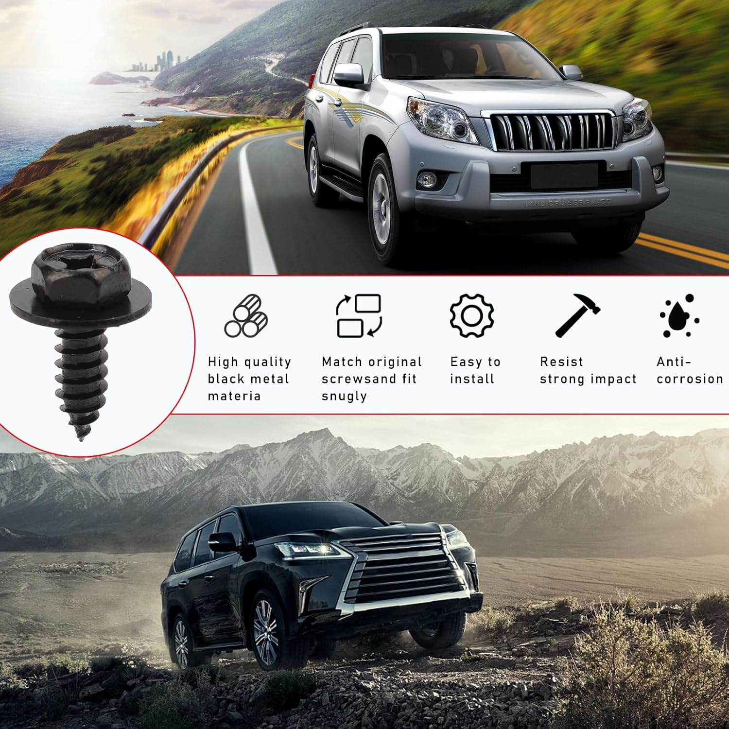 Car Fender Liner Screw Bolt, Automotive Bumper Mud Flaps Wheel Wells Screws Bolts 90159-60498 Compatible with Tacoma, Tundra, Highlander, RAV4, Prius, Es300H, GS350 (20) image number 1