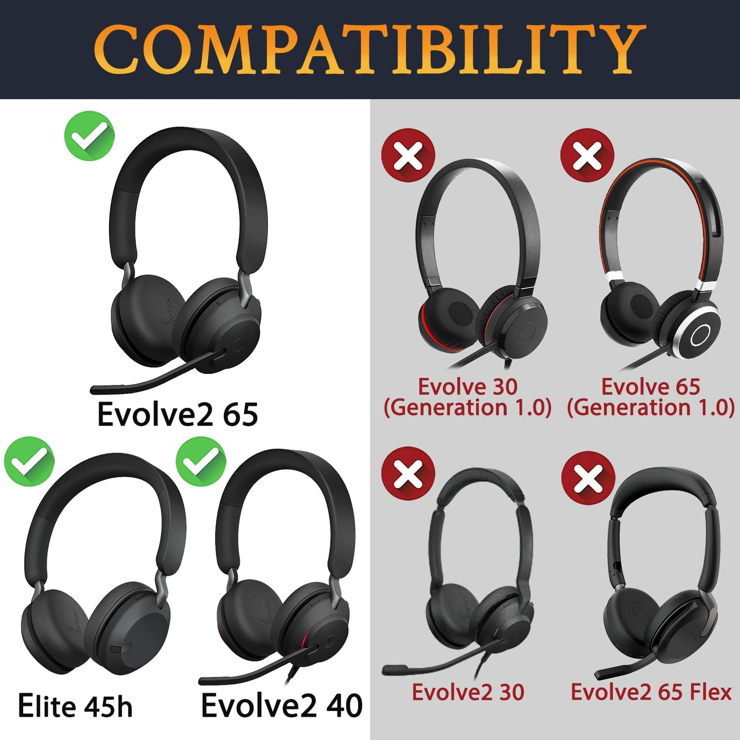 SOULWIT Earpads Replacement for Jabra Evolve2 65 (Evolve 2 65MS 65UC MS Uc)/Evolve2 40 (40UC 40MS Usb)/Elite 45H On-Ear Wireless Headset, Ear Pads Cushions with Softer Protein Leather - Navy Blue image number 1