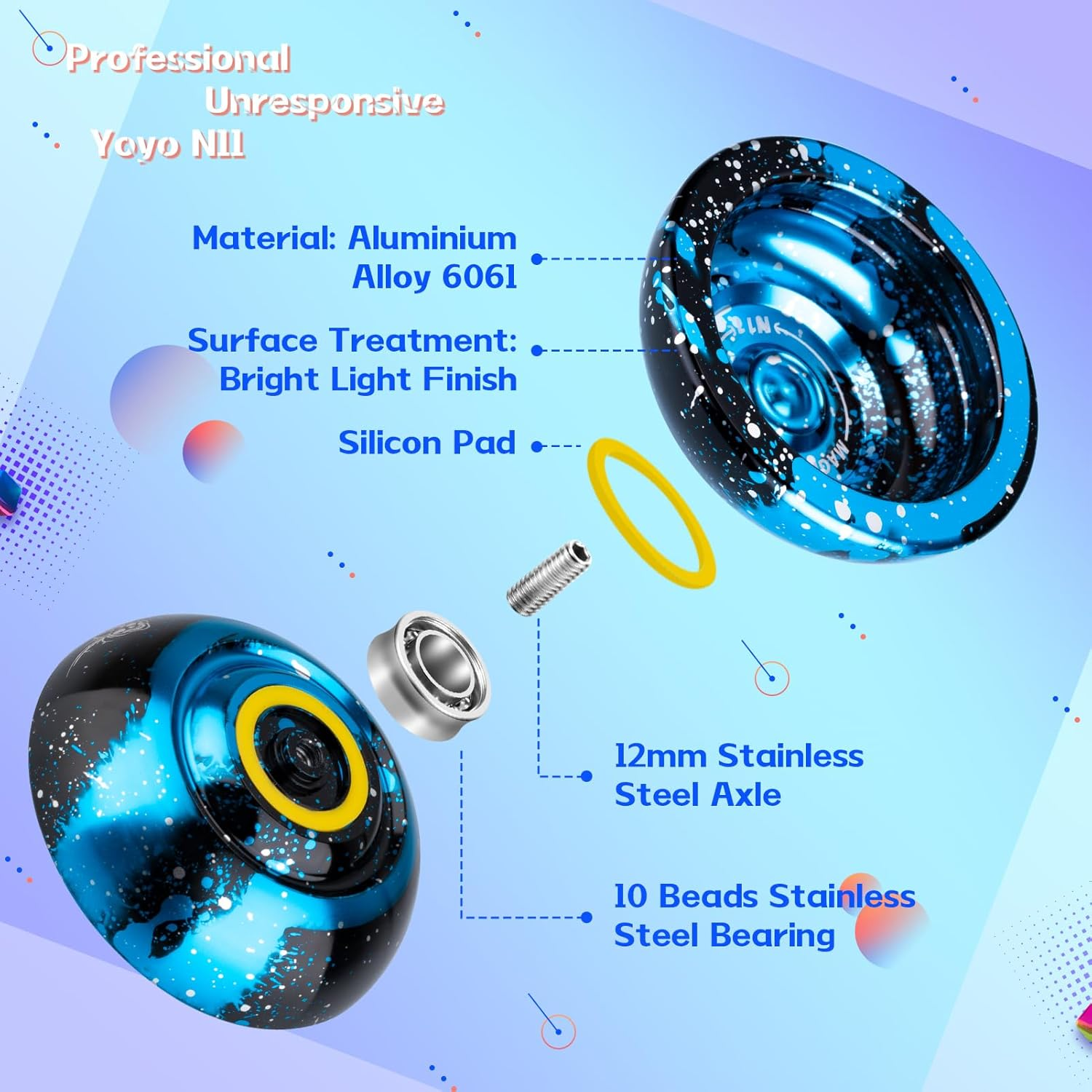 MAGICYOYO Unresponsive Yoyo N11 Professional Alloy Aluminum Yoyo, Pro Metal Yoyo with KK Bearing for Advanced Yoyo Players + Bag + Glove + 5 Yoyo Strings image number 1