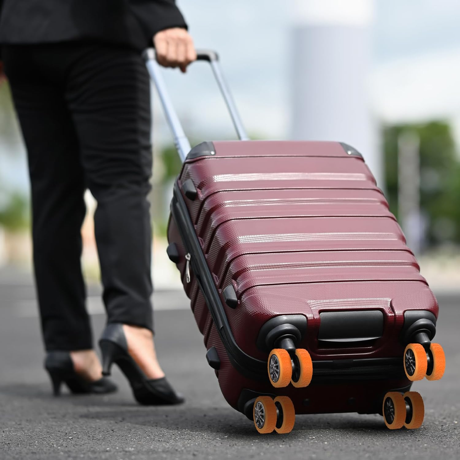 16Pcs Luggage Suitcase Wheel Cover, Carry on Silicone Luggage Wheel Protective Cover, Waterproof Chair Wheels Cover Luggage Caster Cover for 2 Wheels Luggage Suitcase (16PCS, Orange-C) image number 4