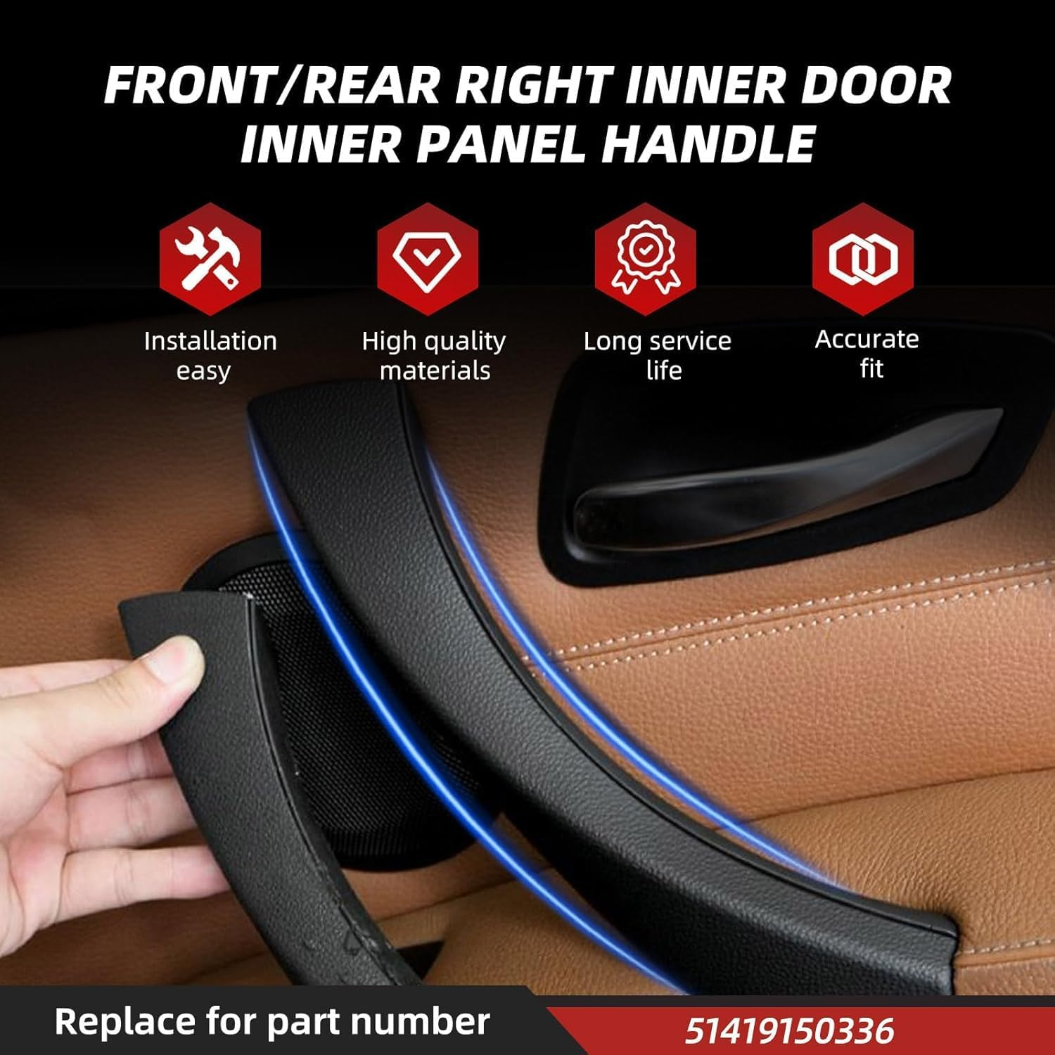 Compatible with BMW 3 Series E90/E91 Door Handle Replacement Kit,Outer Cover+Door Pull Handle Passenger Door Handle for BMW 316 318 320 323 325 328 330 335 (2004-2011)(Right,Pull Handle+Outer Cover) image number 1