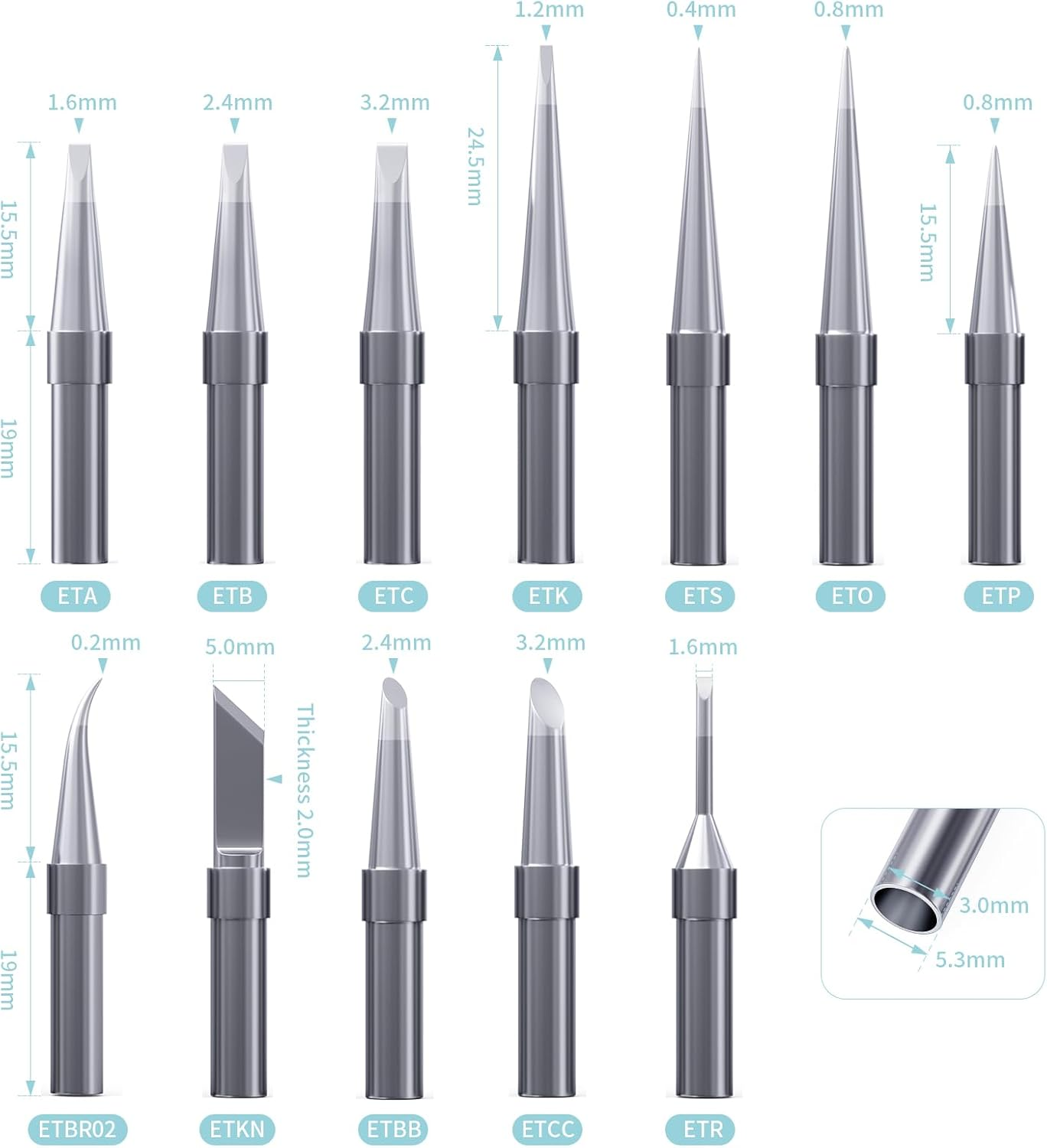 HANGLIFE ET Soldering Iron Tips for Weller WE1010NA WE1010EDU WES51/50 WESD51 WCC101 PES51/50 WEP70 LR21 and More Soldering Stations/Irons &ndash; Replacement Solder Tips for Weller Welding Equipment