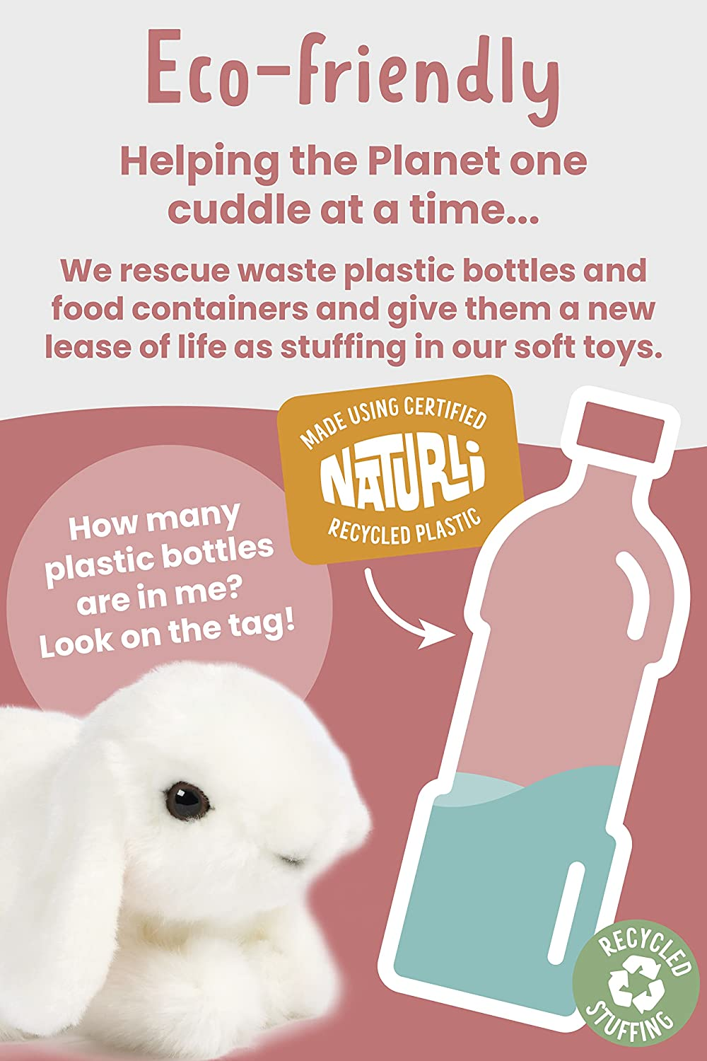 Living Nature Small White Lop Eared Bunny Plush Toy, 18Cm, Realistic Pet Animal, Soft and Cuddly Toy for Kids, Eco-Friendly, Made with Naturli Recycled Materials, Includes Educational Fact Tags. image number 1