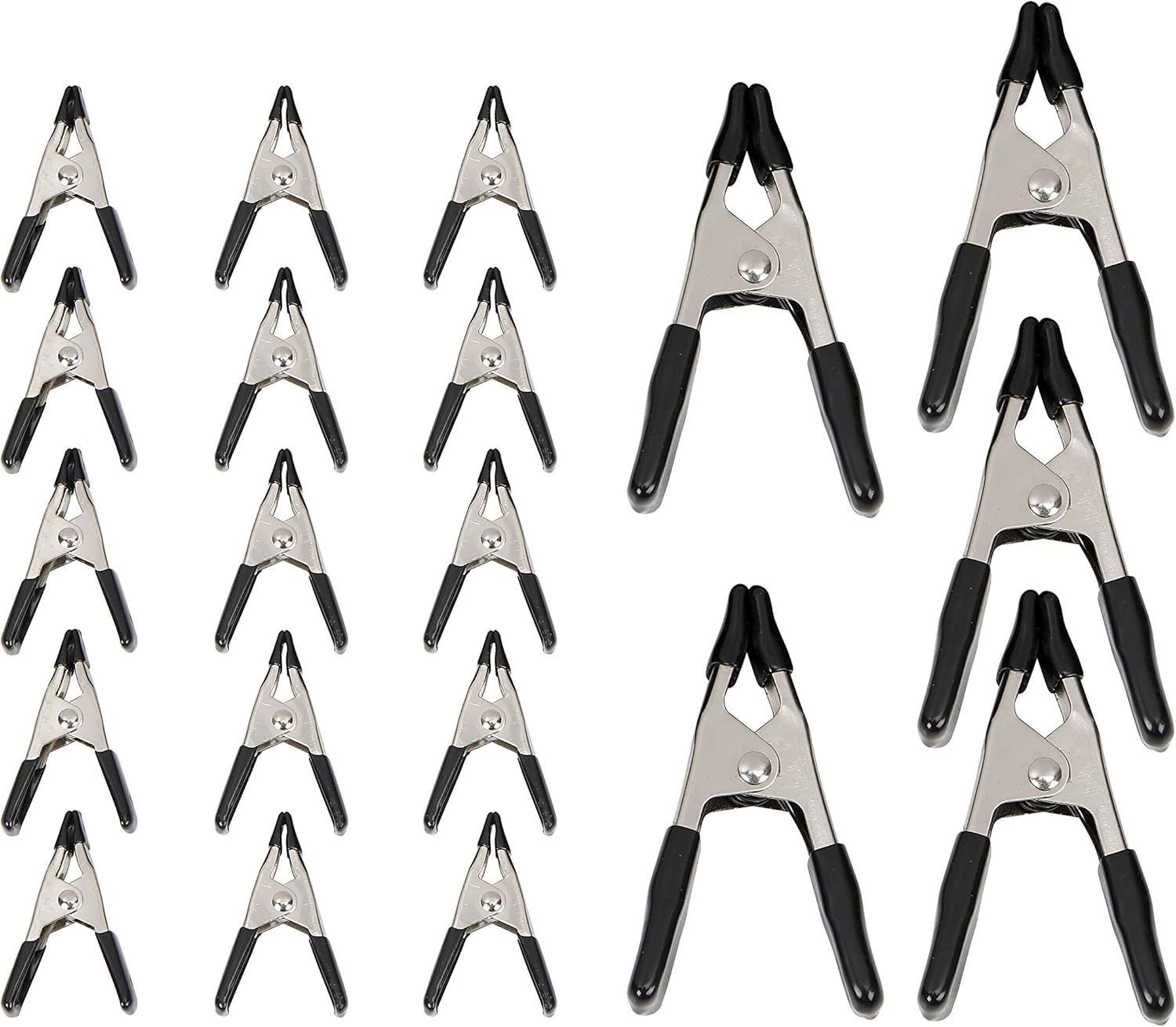 Amazon Basics 20-Piece Steel Spring Clamp Set, 15 Pack of 1.9-Cm, 5 Pack of 2.54-Cm, Black/Silver image number 2