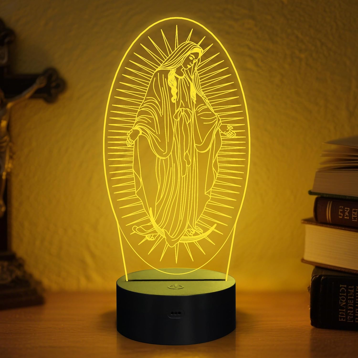 Virgin Mary Gifts, Attivolife 3D Our Lady Night Light Illusion Hologram Lamp 16 Color Changing with Remote Control + Timer, LED Best Birthday Christian Gifts for Religious Women Men Commemorate image number 3