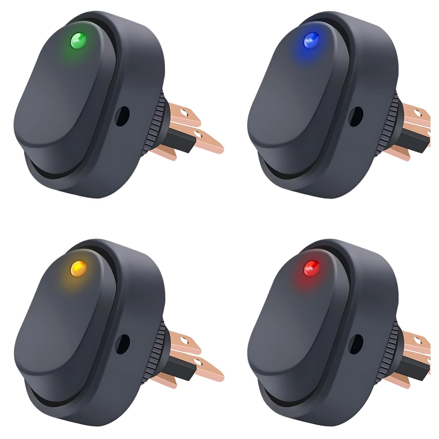 12V 30A Toggle Switch Rocker Switch,Led Lighted Rocker Switch Toggle, 4 Pcs 12V 30A SPST,3 Pin On-Off 4 Colour round Dot Switch12Mm Hole,12V Car Truck RV Rocker Arm Toggle Switch LED Switch Control image number 4