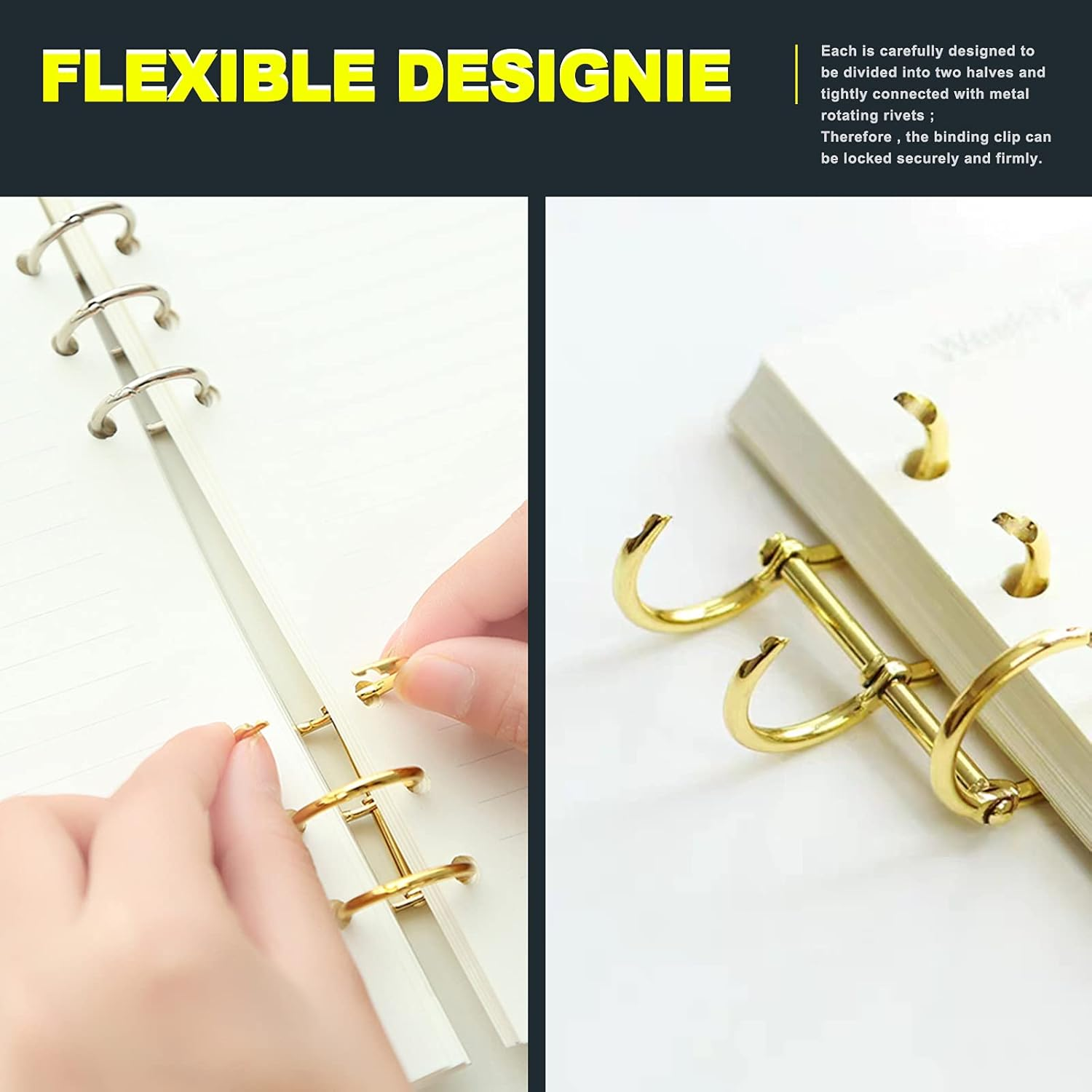 Mardatt 30Pcs 3 Ring Metal Loose Leaf Binders Book Rings Snap Split Hinged for Notebook, Diary, Photo Album, Binding Spines Combs, 20Mm (Gold, Silver, Black) image number 4