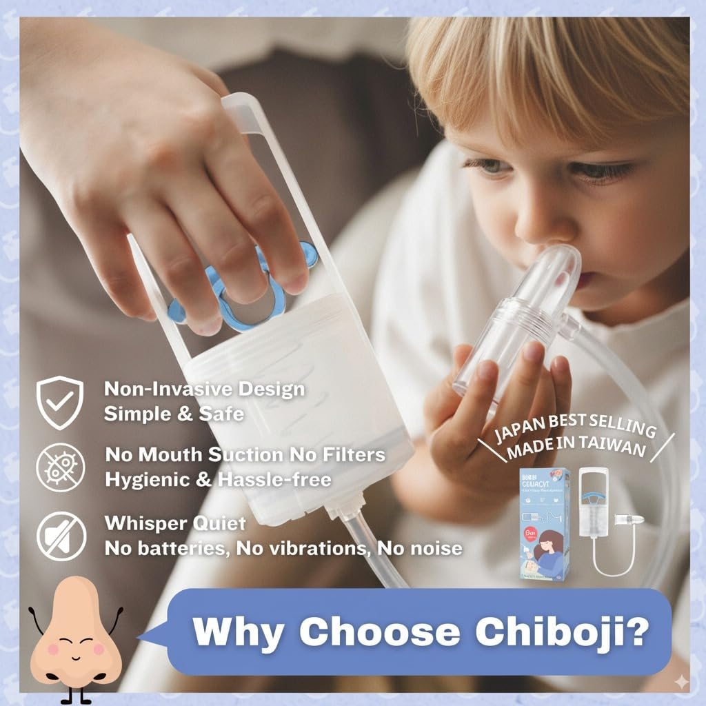 Chiboji Authentic Baby and Toddler Nasal Aspirator - Hand Pump Booger Nose Sucker with Non-Invasive Nozzle Tip for Quick, Quiet Suction, Relieve Stuffy Noses and Clear Mucus, Made in Taiwan image number 2