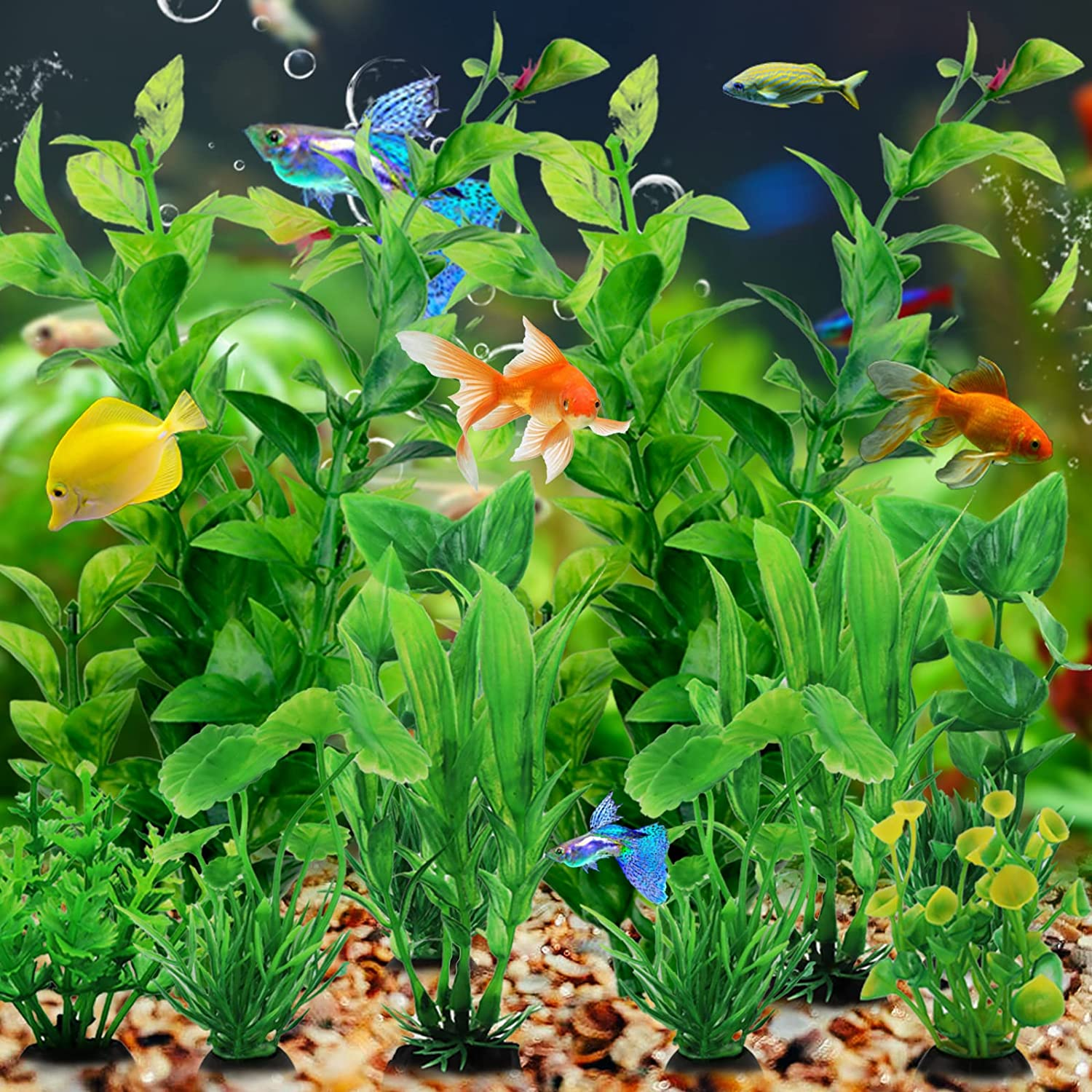 Pietypet Fish Tank Accessories Green Plants, 10Pcs Green Fish Tank Decorations, Aquarium Decor Plastic Plants image number 4