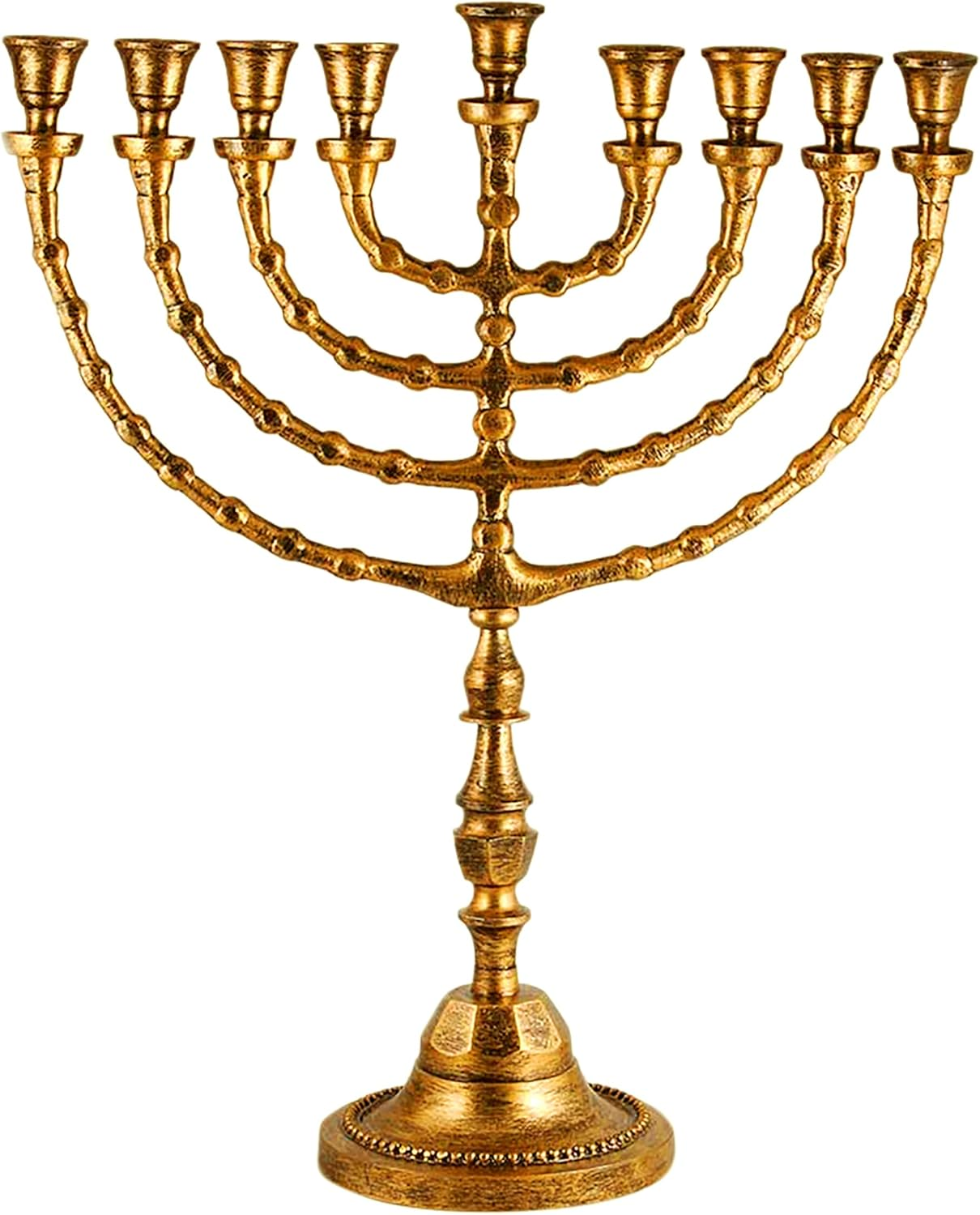 Zion Judaica X Large Traditional Menorah Uses Candles or Oil (Antique Gold) 21" Tall