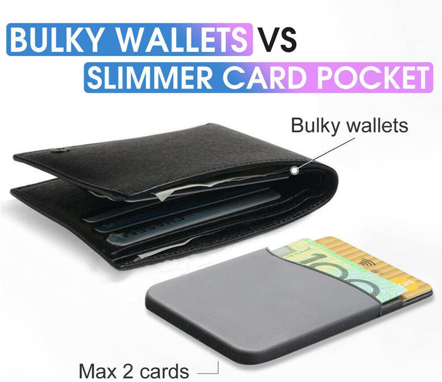 Adhesive Phone Card Holder Stick-On Phone Wallet ID Credit Card Holder Double Layers Pouch for Iphone Samsung Smartphones (Black) image number 1
