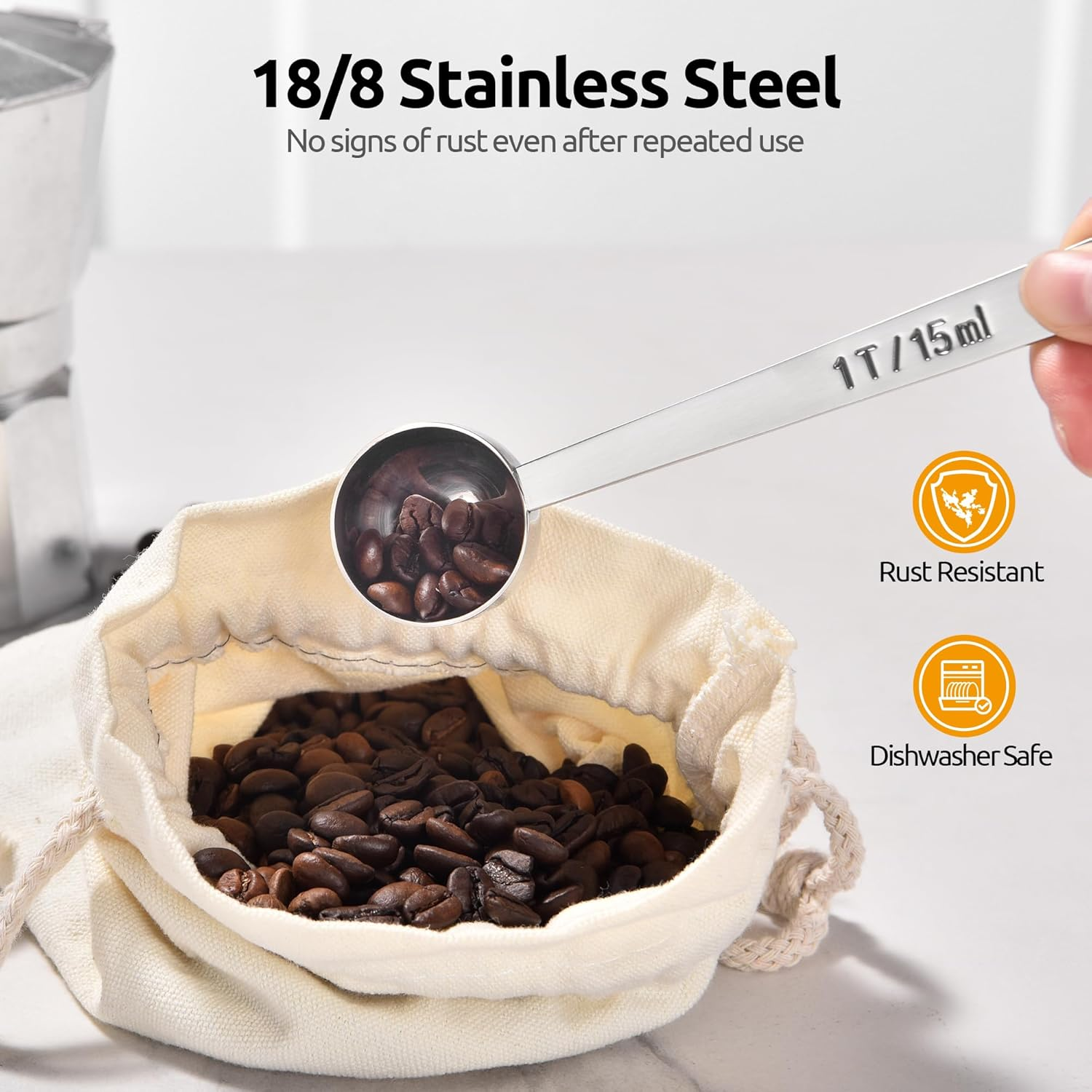 U-Taste 1Tbsp Coffee Scoop - 18/8 Stainless Steel Measuring Tablespoon Serving Scooper, 10.8Cm Long and Firm Metal Handle for Ground Coffee, Bean, Powder in Canister (15Ml/1Tbsp, Silver)