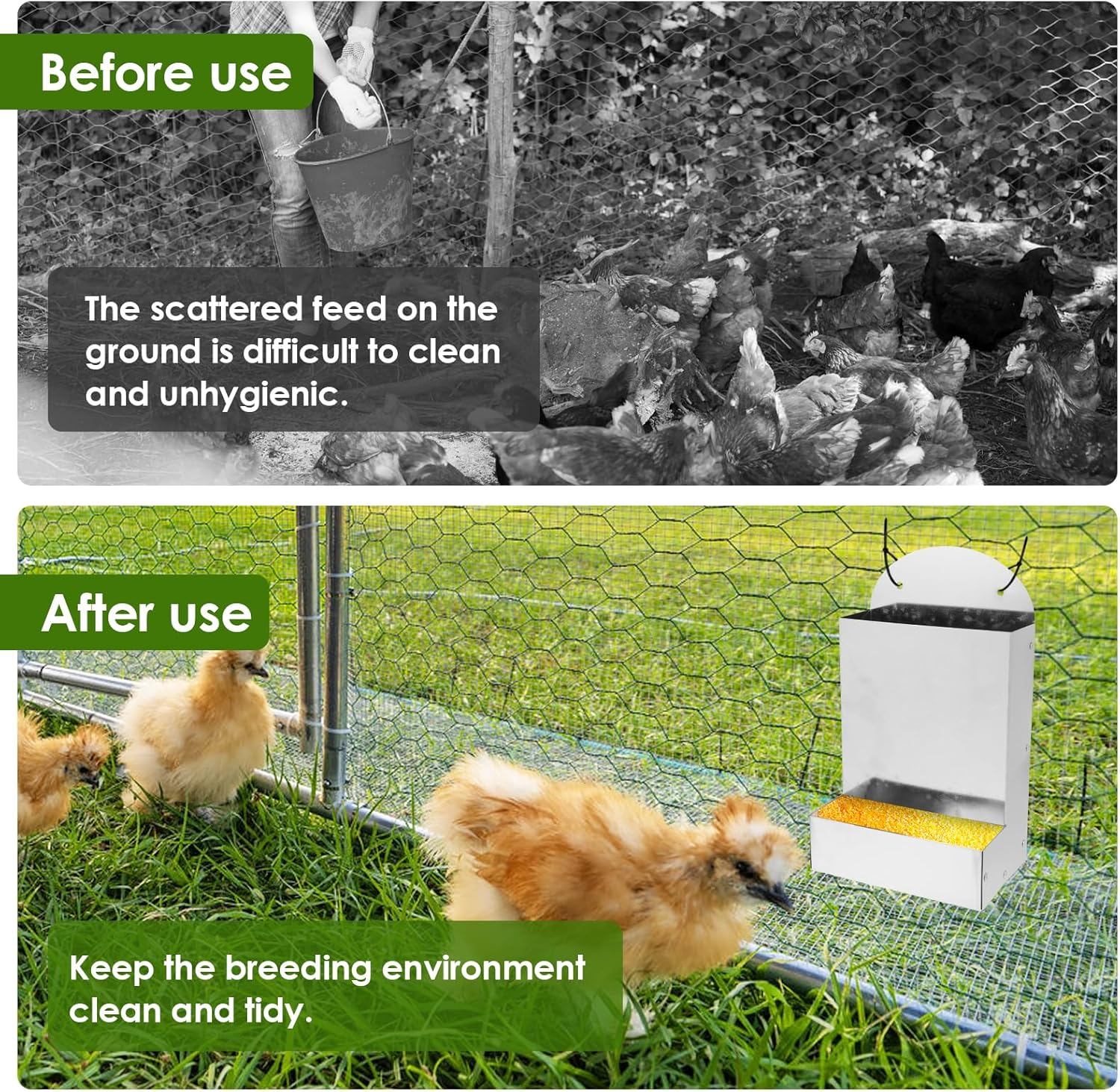 Chicken Oyster Shell Feeder, Metal Rooster Farm Grit Dispenser, Large Automatic Poultry Feeding Accessory for Duck Chicken Poultry image number 3