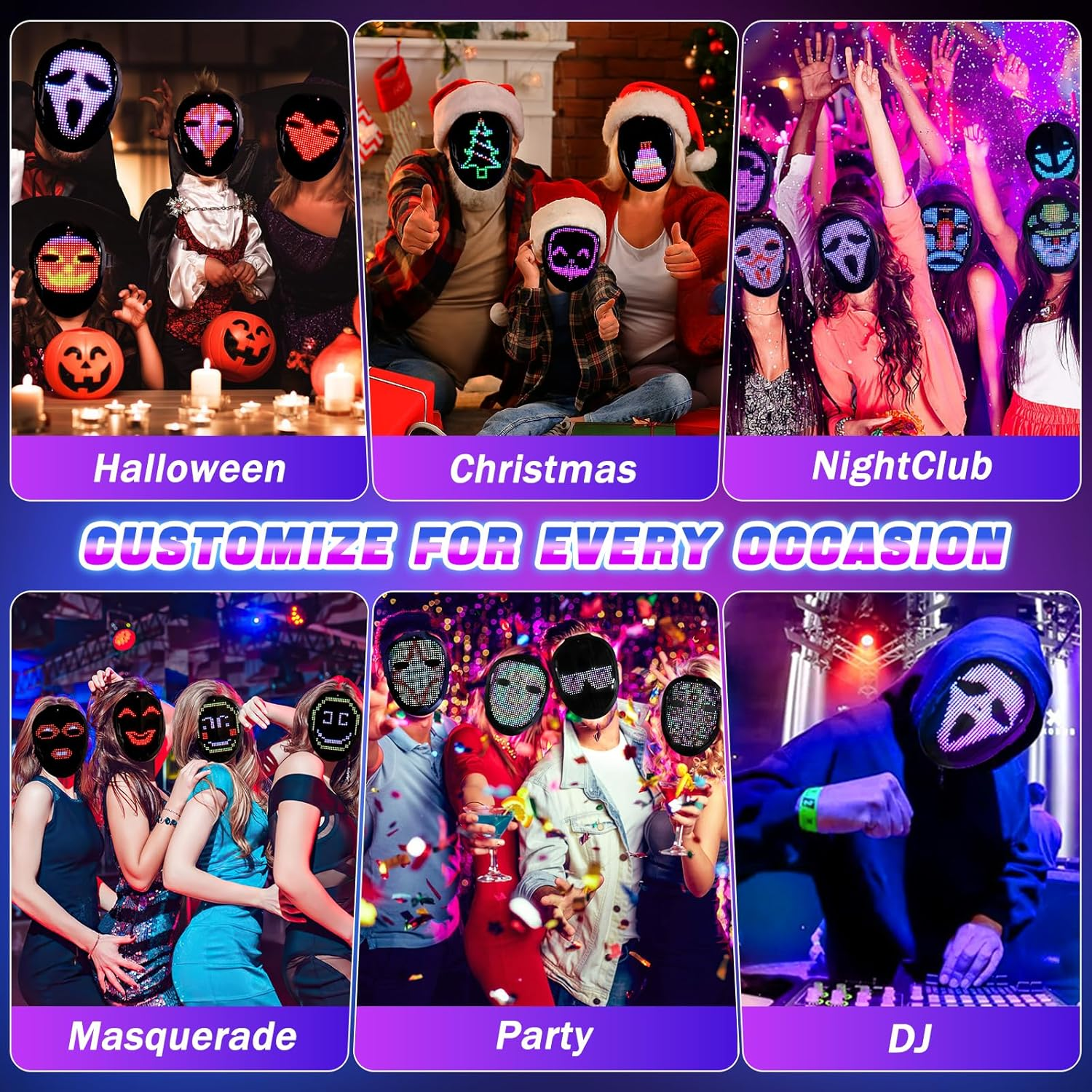 Quntis Face Transforming LED Mask for Adults & Kids, 80 Pattern Glowing LED Halloween Digital Luminous Mask for Costume Cosplay image number 1