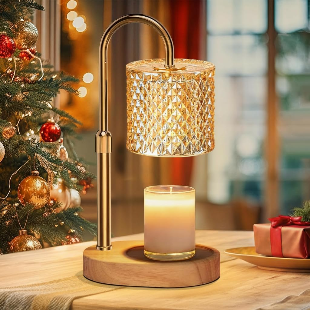 Candle Warmer Lamp, Candle Warmer with Timer and Dimmer, Adjustable Height Electric Candles Lamp with 2 Bulbs for Scented Jar, Wax Melter Lamp for Home Decor, Room Decor, Gifts for Women (Gold)