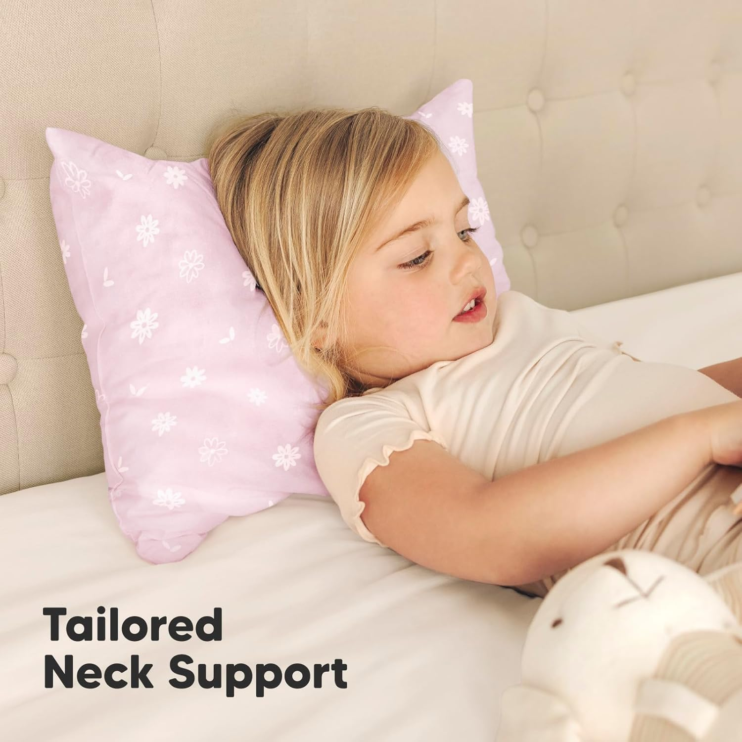 2-Pack Toddler Pillow - Soft Organic Cotton Toddler Pillows for Sleeping - Small Pillow for Kids - Kids Pillows for Sleeping - Kids Pillow for Travel, School, Nap, Age 2 to 5 (Daisy) image number 4