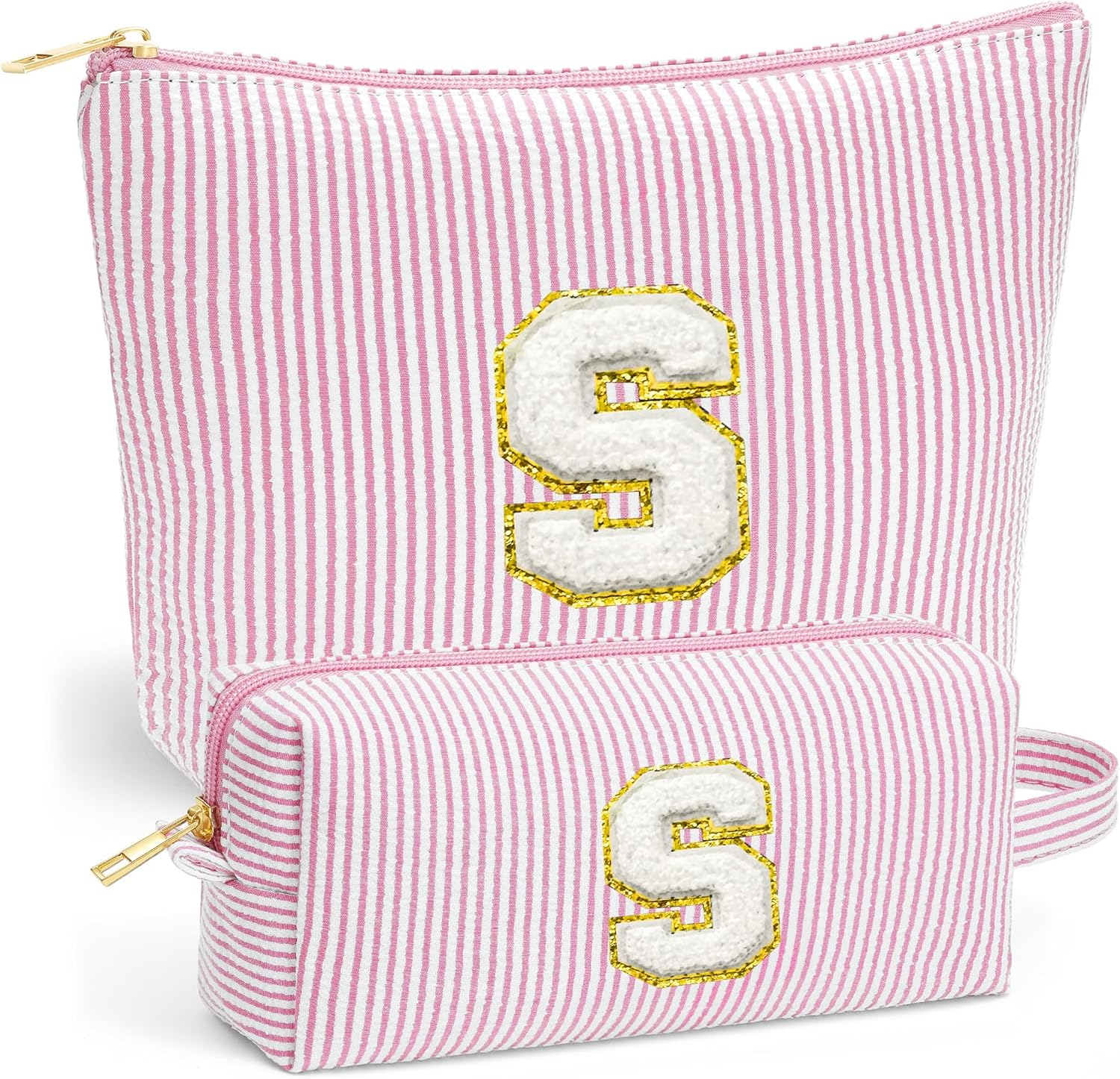 Fohufo Travel Makeup Bag Set - Initial Travel Toiletry Bag, Portable Make up Cosmetic Bag | Travel Essentials Travel Makeup Bag | Cute Pink/Purple/Blue Stuff Gifts for Women Mom Daughter Teacher image number 2