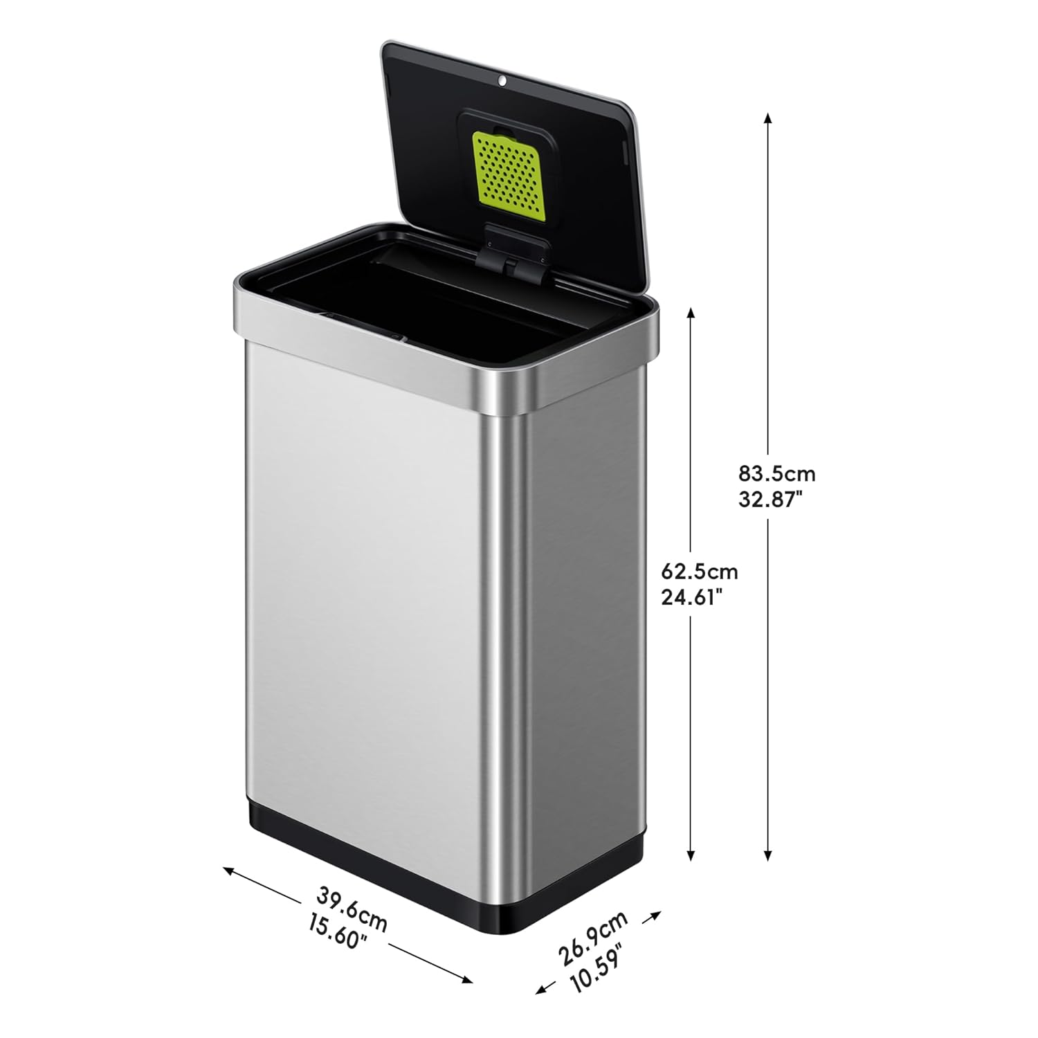 EKO Deluxe Mirage-T 50 Liter / 13.2 Gallon Touchless Rectangular Motion Sensor Trash Bin, Matte Stainless Steel Finish image number 6