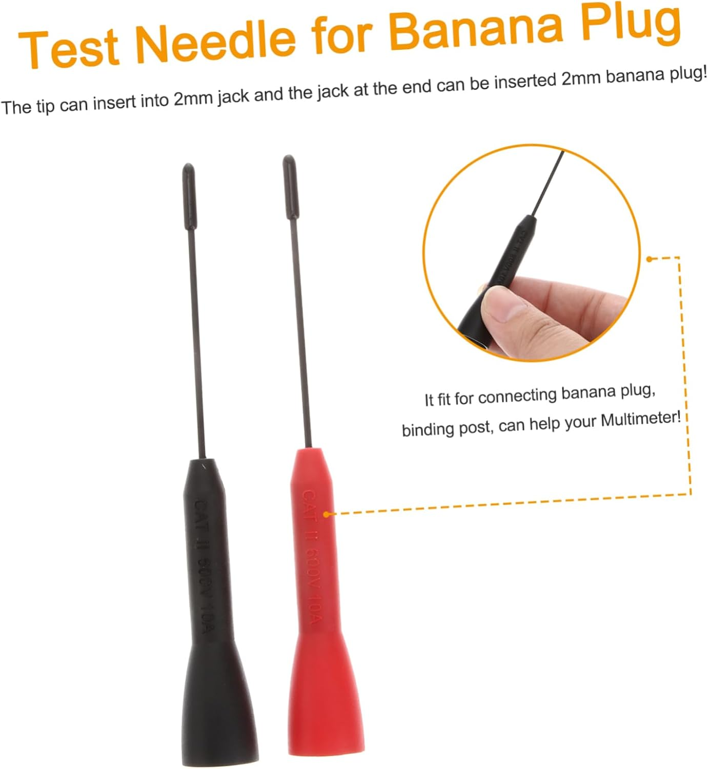 WHAMVOX Test Needle Test Lead Probe Multimeter Diagnostic Tool with 2Mm Jack Stainless Steel Pointed Tips 2Pcs for Automotive and Industrial Use image number 3
