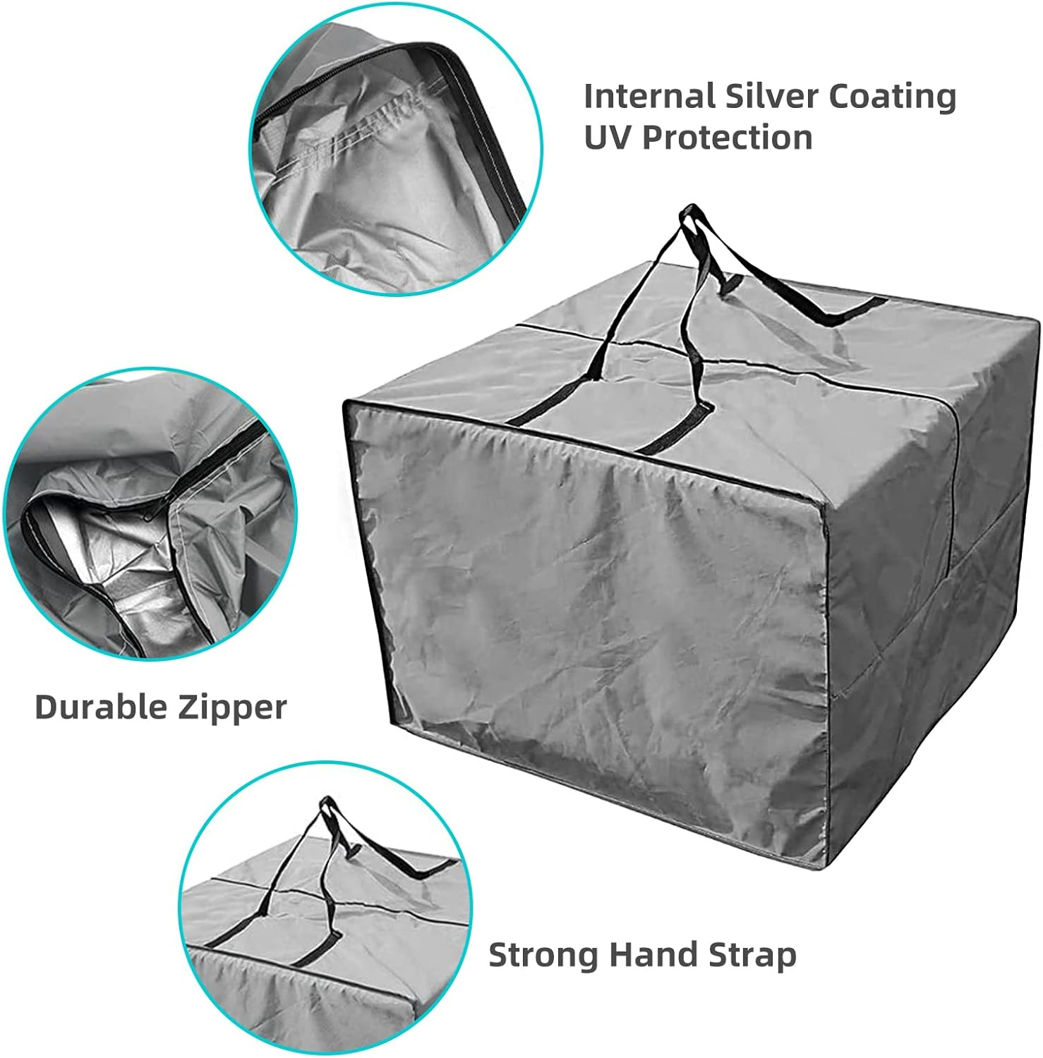 Garden Furniture Cushion Storage Bag Worthplanet Waterproof 210D Oxford Fabric 83 X 83 X 62Cm Furniture Seat Cushions Storage Bag with Handles Zippers and Carrying Bag for Cushions, Patio W200027 (Gray)