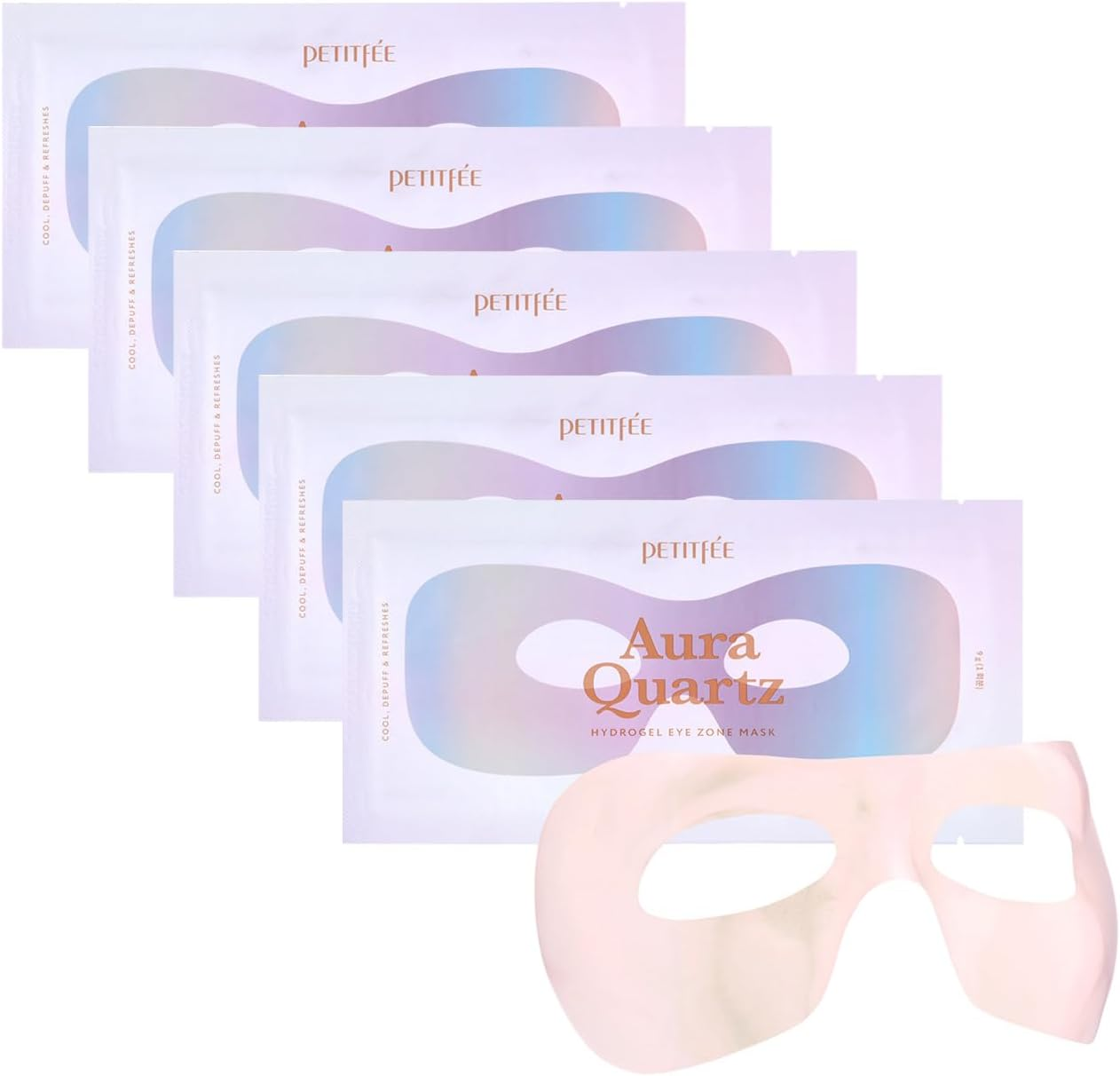 Petitfee Aura Quartz Hydrogel Eye Zone Mask 5Ea (9G*5) - Lavender Mask for Entire-Eye Area, Instant Cooling, Puffiness, Morning Quick Care, Rejuvenating Tired Area, Brightens Skin