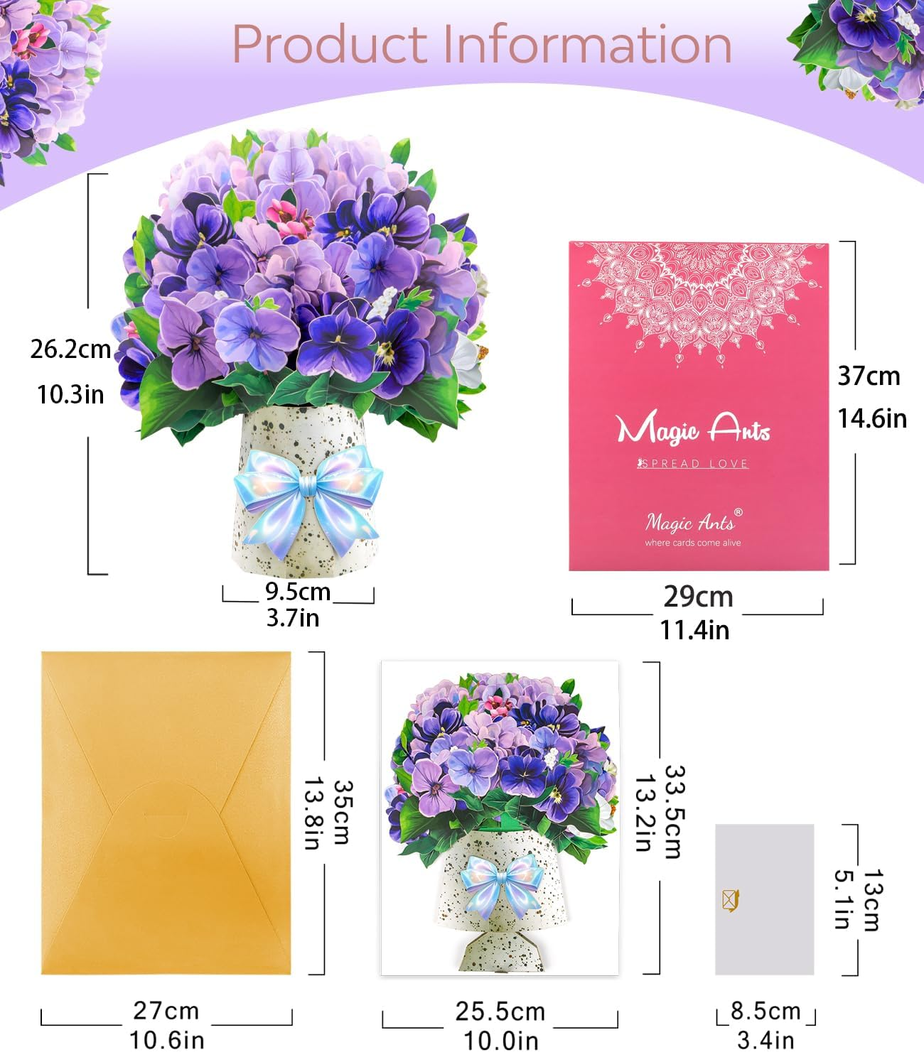 Violet Pop-Up Card, 3D Flower Bouquet Greeting Card with Envelope and Notecard, for Birthdays, Mother&rsquo;S Day, Weddings, Anniversaries, Easter, Get Well, Sympathy, Thinking of You, and Housewarming image number 2