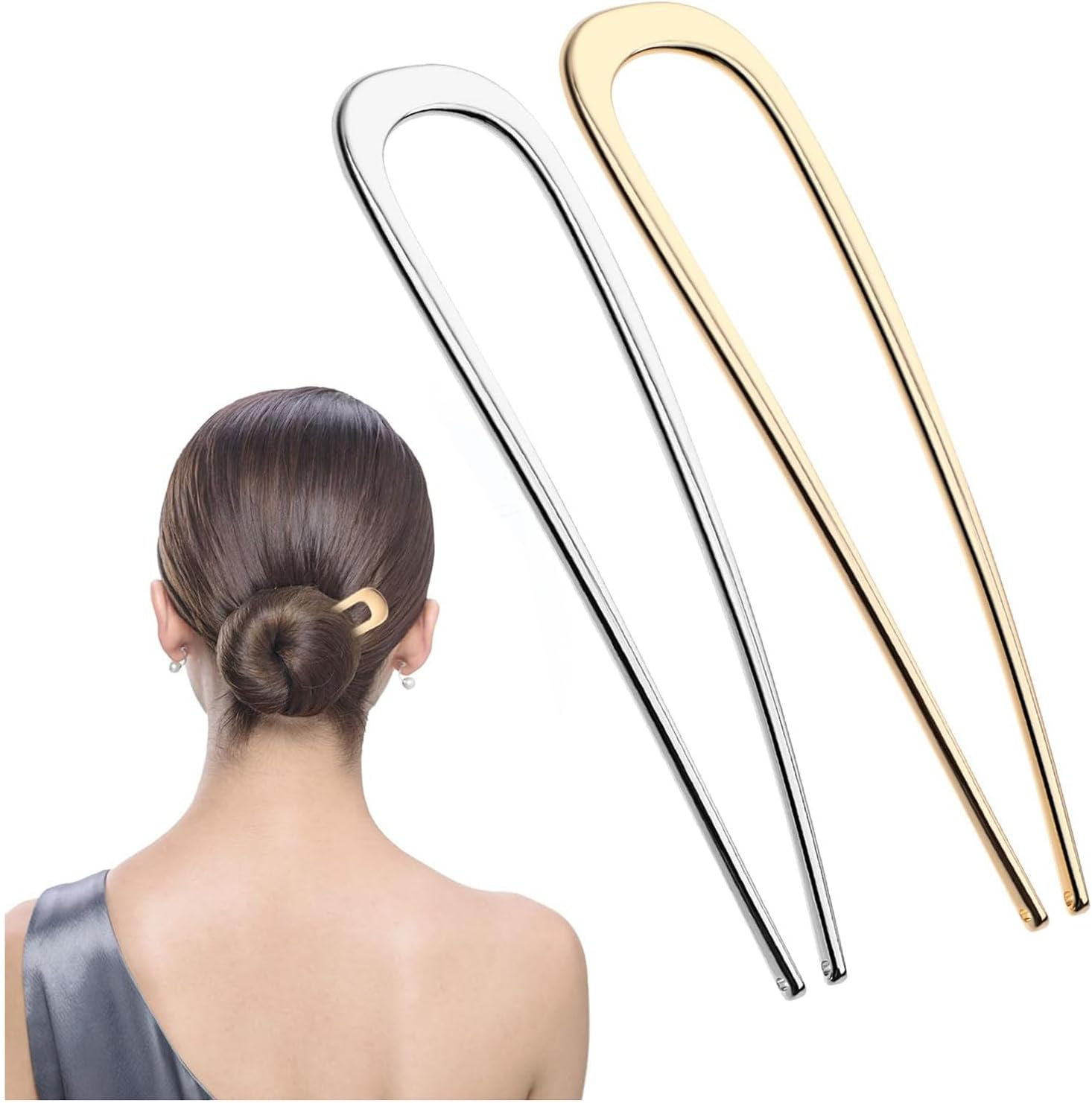 French Hairpin, 2 Pieces Metal Hair Pins, U-Shaped Hair Pins, Large French Hair Pins, Twist Hair Pin & Hair Forks for Women and Girls, Vintage Hair Accessories for All Hair Types image number 5