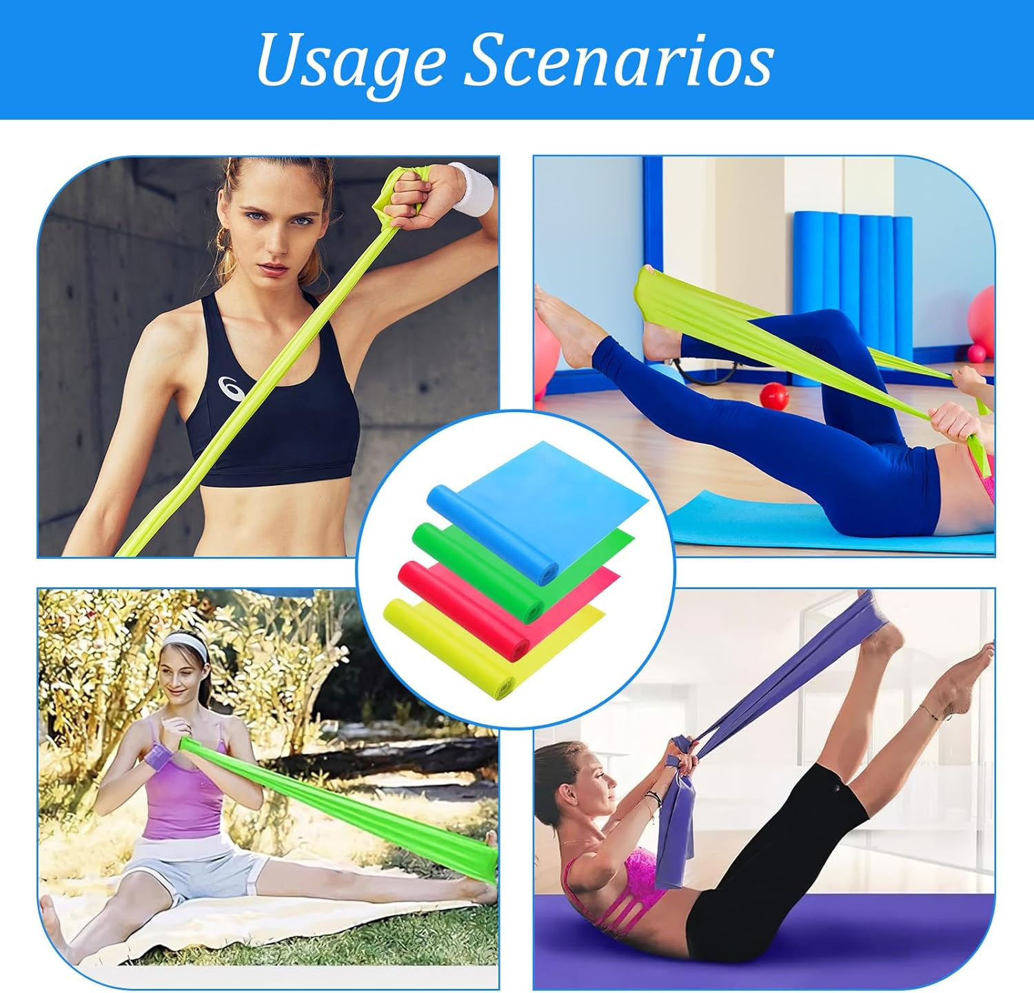 4 Pcs Bushhaven Resistance Band Set: Premium Latex Resistance Bands for Home Gym, Strength Training & Pilates, Stretchable 50-Foot Non-Slip Exercise Bands in Blue/Black/Yellow/Red for Men & Women image number 6