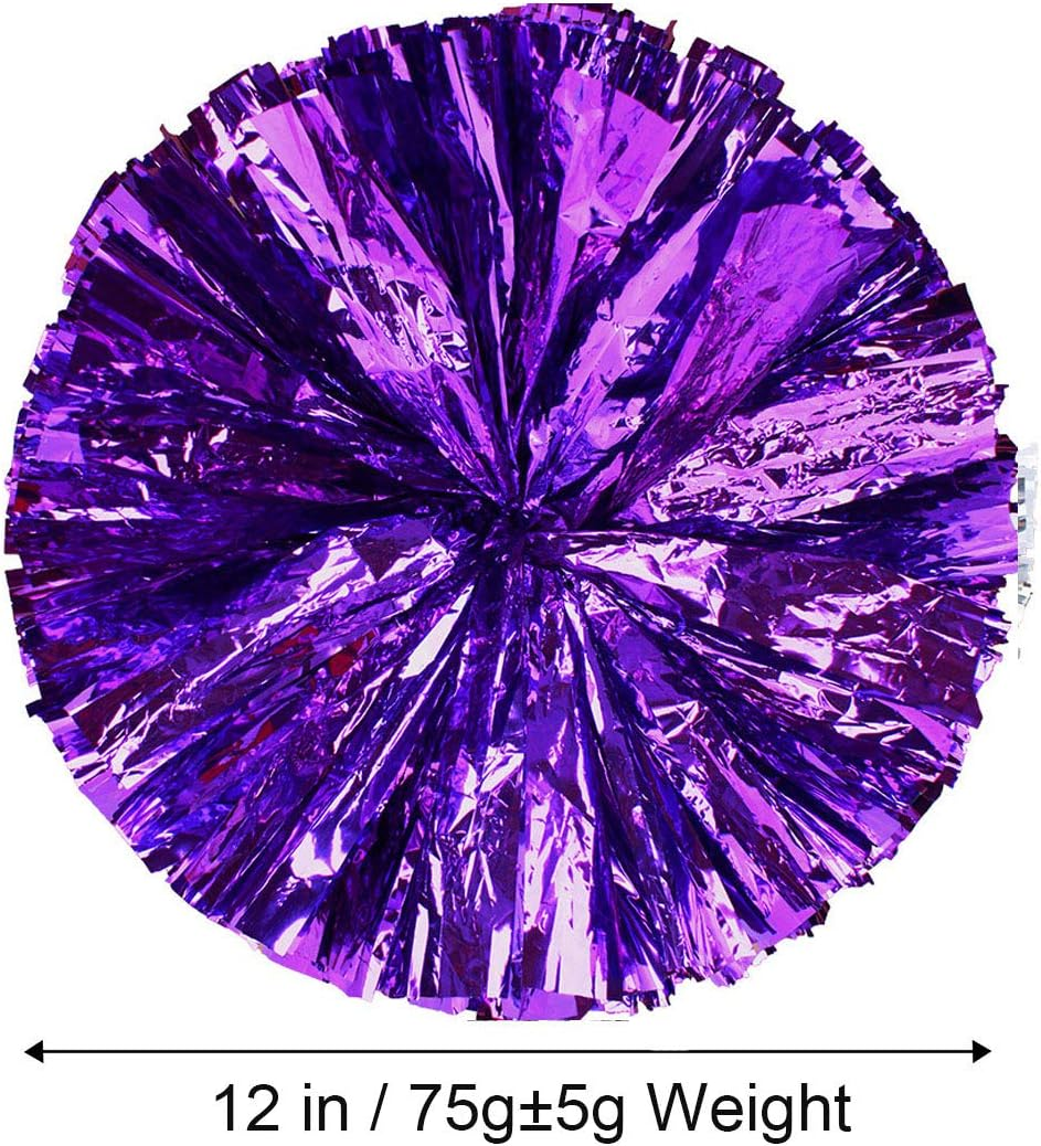 Pack of 4 Cheerleading Pom Poms Foil Plastic Metallic Cheerleader Pom Poms for Cheer Sport Kids Adults Team Spirit Cheering (Purple New) image number 1