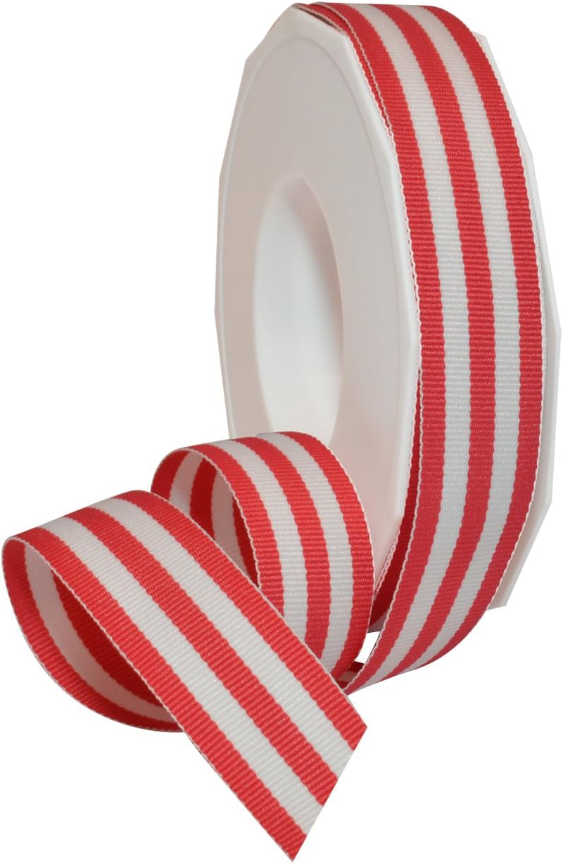 Morex Ribbon Striped Polyester Grosgrain Ribbon, Party Decorations, Gift Wrapping, Fun Patterns, 7/8" by 20 Yd., Geranium