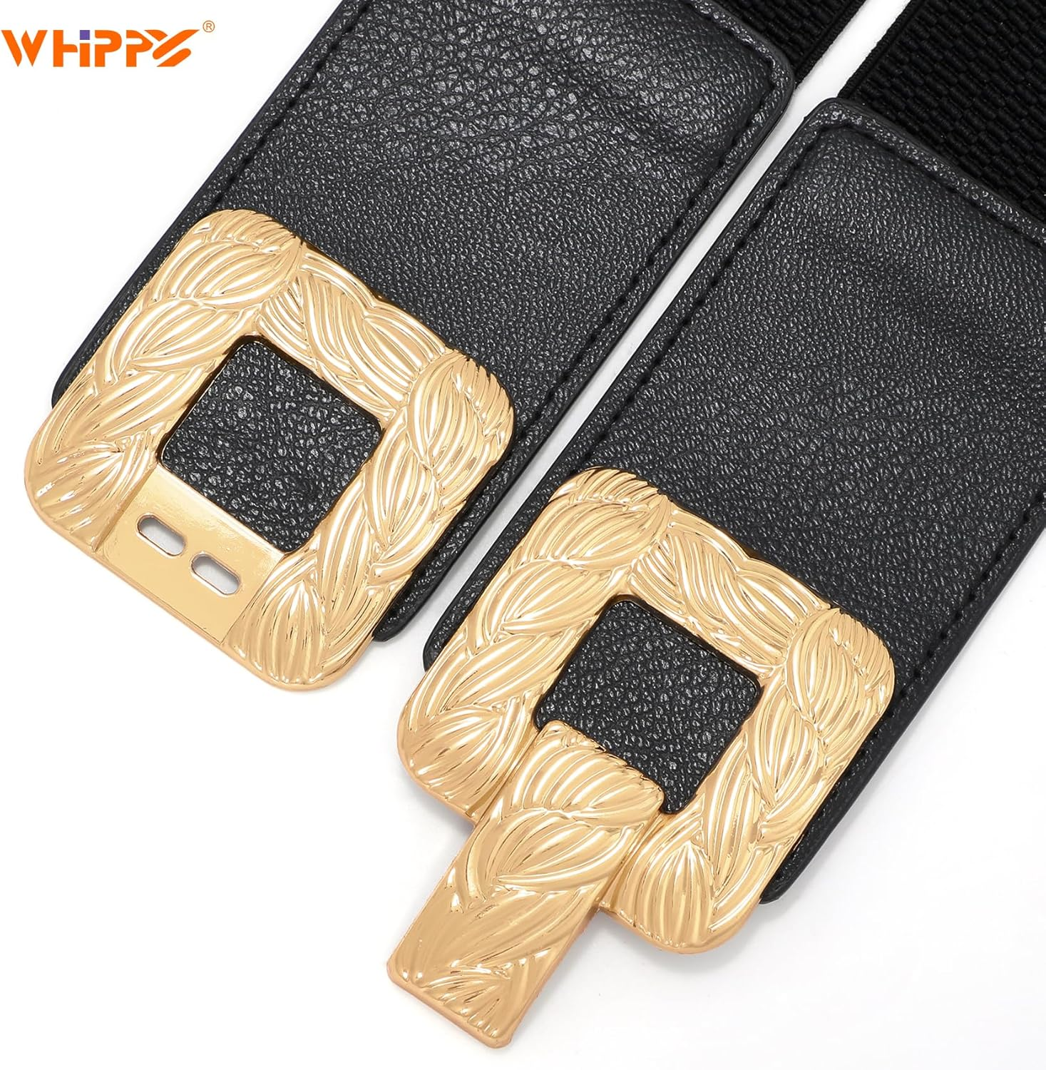 DDPOND 2 Pack Womens Wide Elastic Stretch Waist Belts for Dresses Fashion Ladies Belt Waistband with Square Gold Buckle Silver Black/Brown M image number 4
