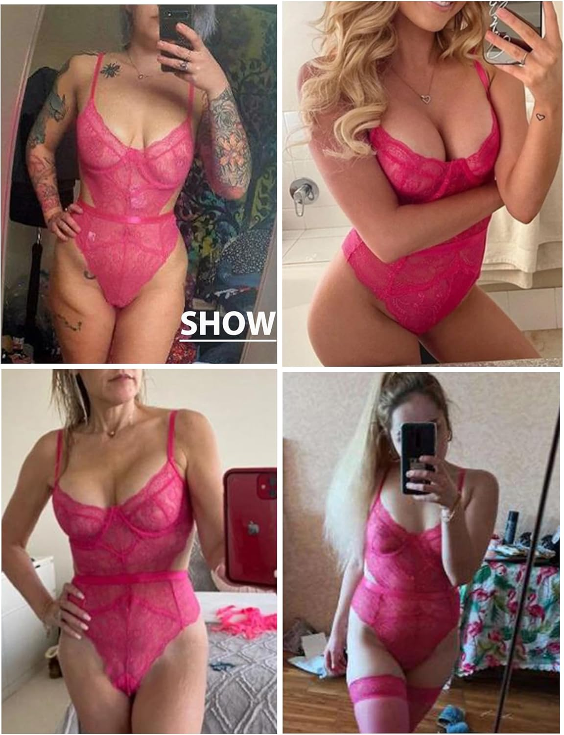 Aranmei Women Sexy Lingerie Bodysuit Lace Teddy Snap Crotch V Neck Cut Out One Piece Babydoll Underwire image number 1