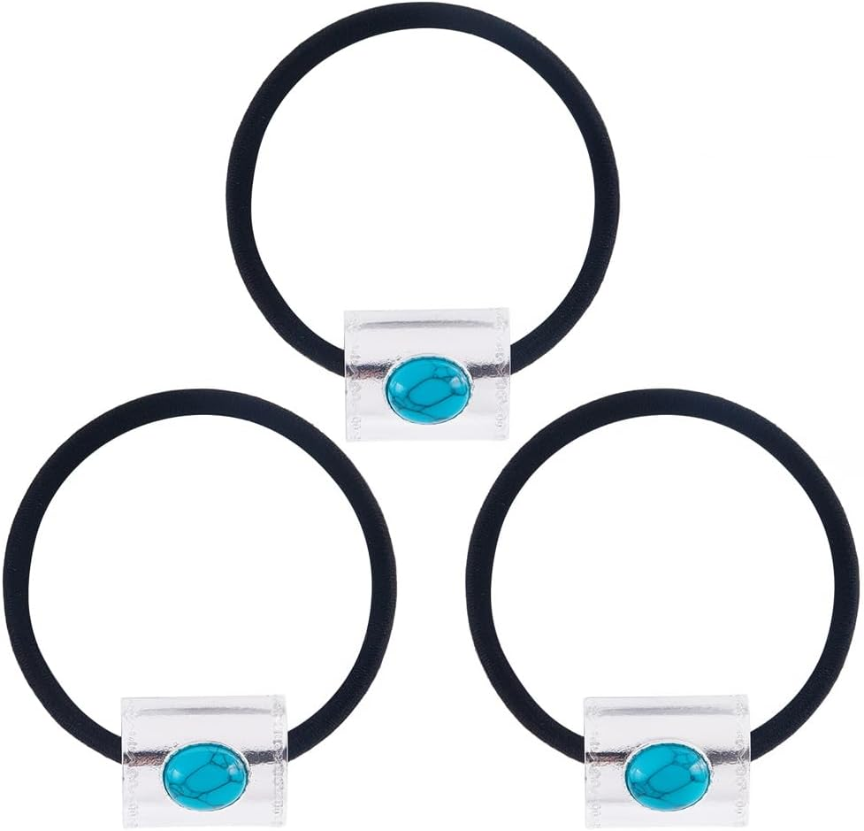 CABODYALS Pack of 3 Boho Western Style Decorative Ponytail Holders Made of Metal Vintage Turquoise Hair Bobbles Bracelet Cowgirl Hair Bands Rope with Box for Women Outfit Dress Party Accessories image number 2