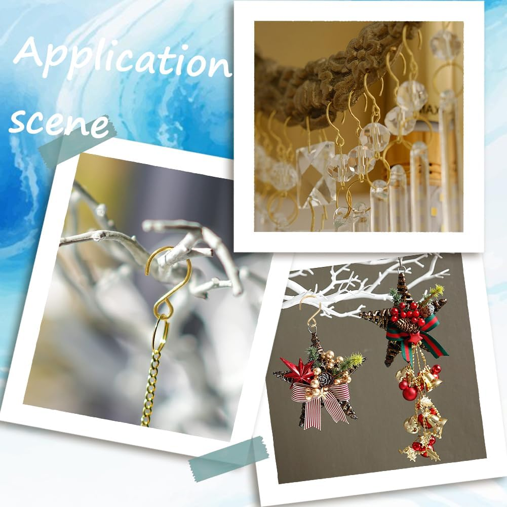 SOFPLATE 1 Box of 300 S Shaped Hooks Small S Hooks Made of Stainless Steel Metal Wire Mini Hooks in Golden S Shape Ornament Hanger Hook Connector for Hanging Crystal Chandeliers Christmas Tree - Stainless Steel Colour image number 4